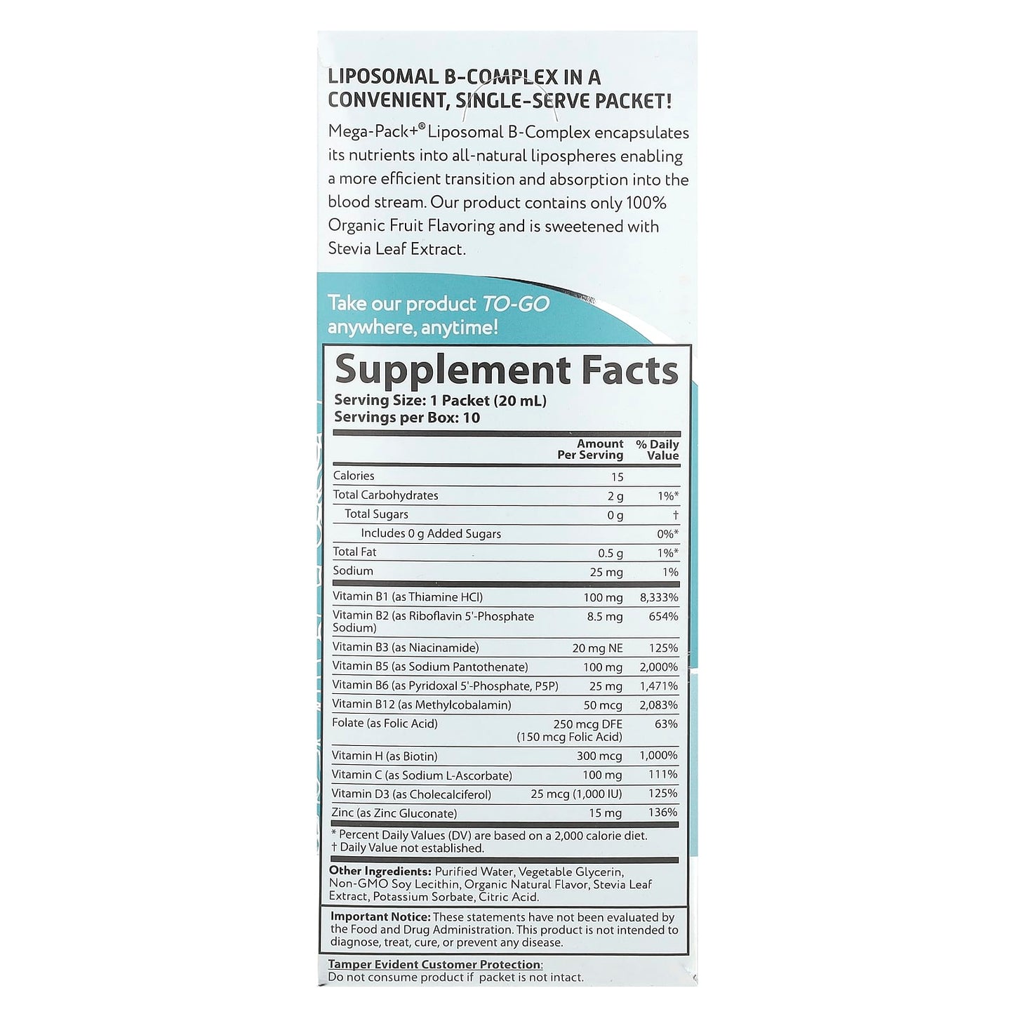 Aurora Nutrascience, Liposomal B-Complex, 10 Packets, 0.68 fl oz (20 ml) Each