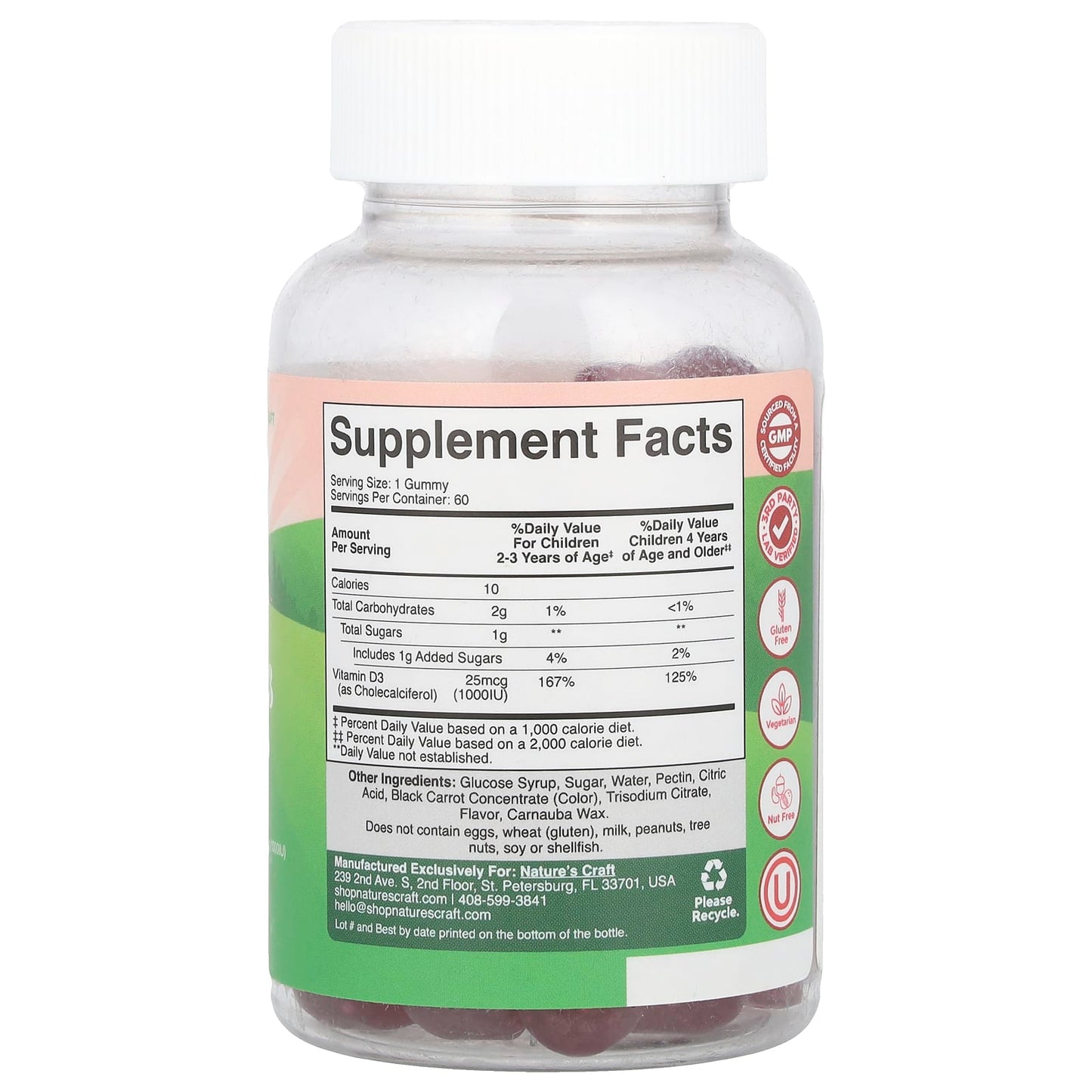 Nature's Craft, Kids Vitamin D3 Gummies, Mixed Berries, 25 mcg (1,000 IU), 60 Gummies - Image 2