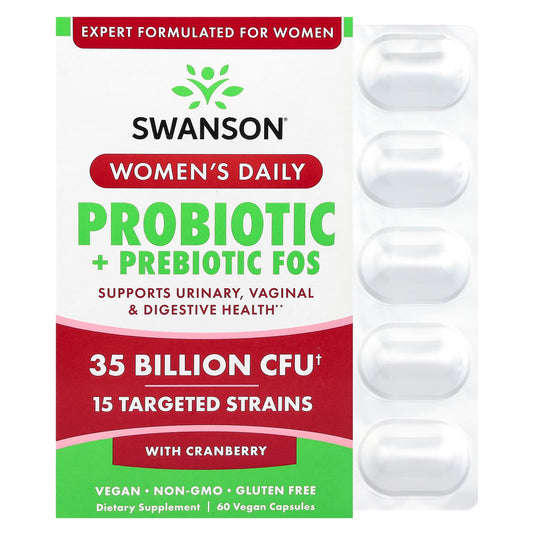 Swanson, Women's Daily Probiotic + Prebiotic FOS With Cranberry, 35 Billion CFU, 60 Vegan Capsules - Image 1