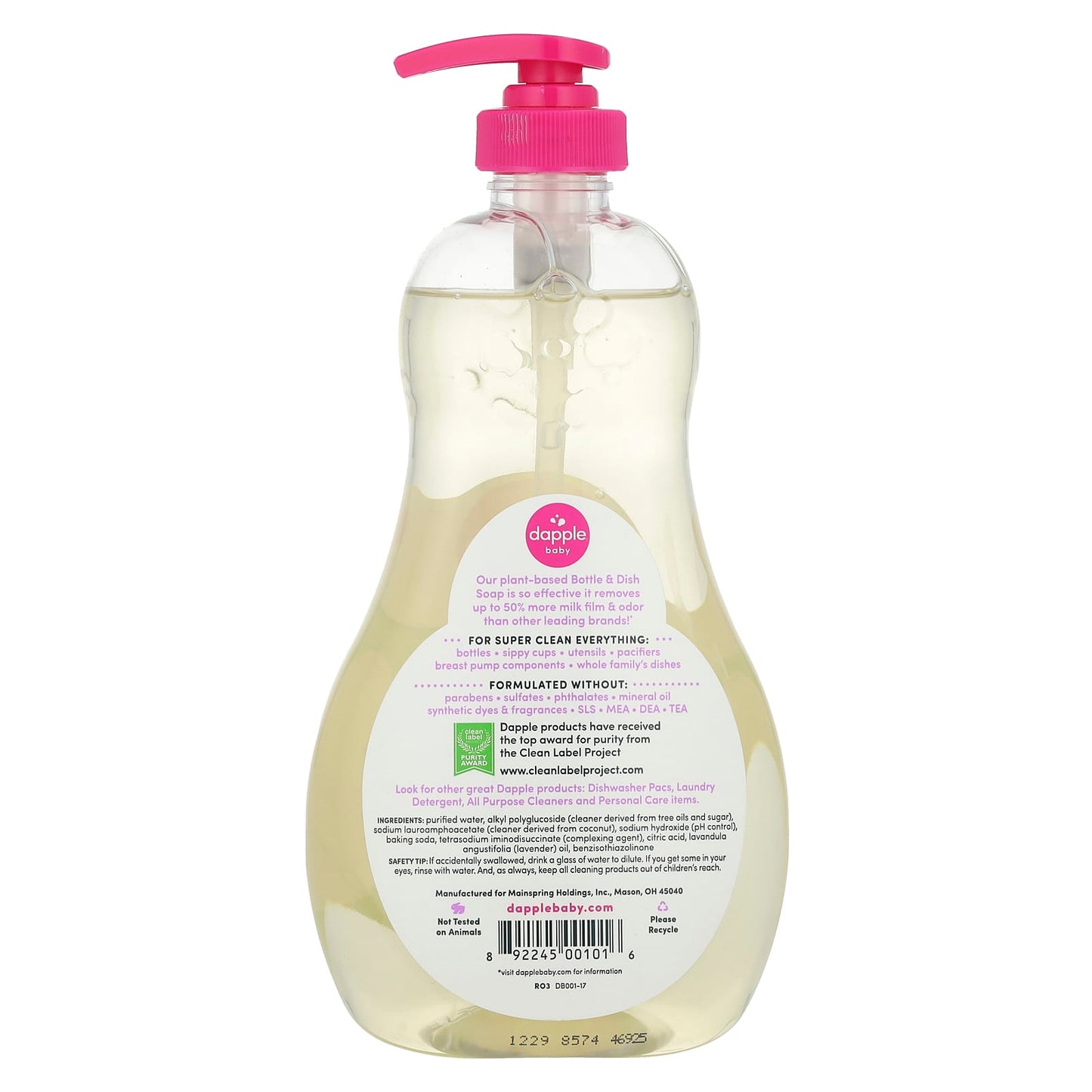 Plant-Based Baby & Dish Soap, Sweet Lavender, 500ml - Dapple Baby - Image 2