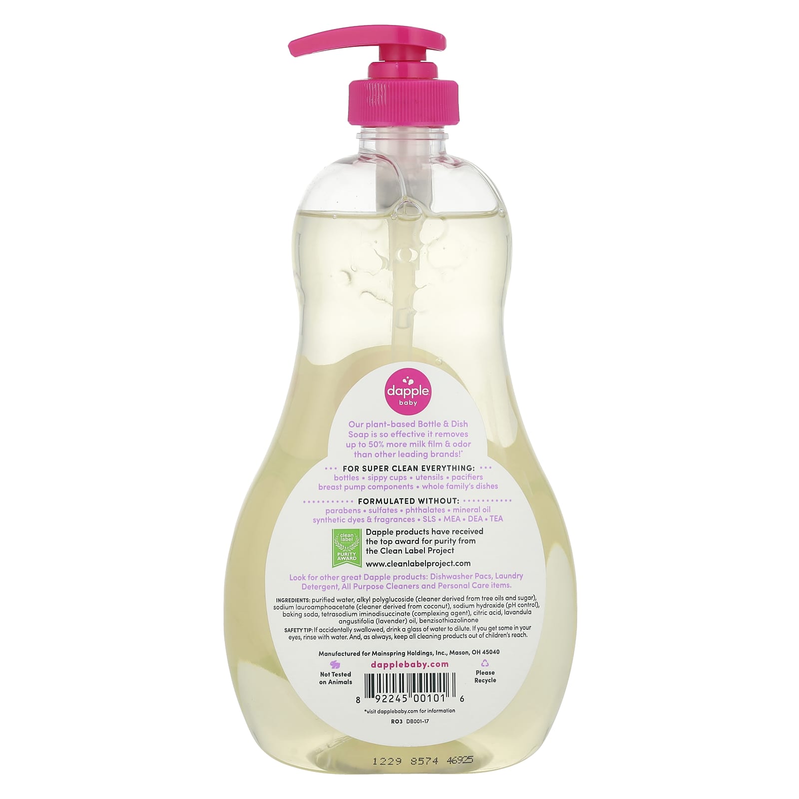 Plant-Based Baby & Dish Soap, Sweet Lavender, 500ml - Dapple Baby - Image 2