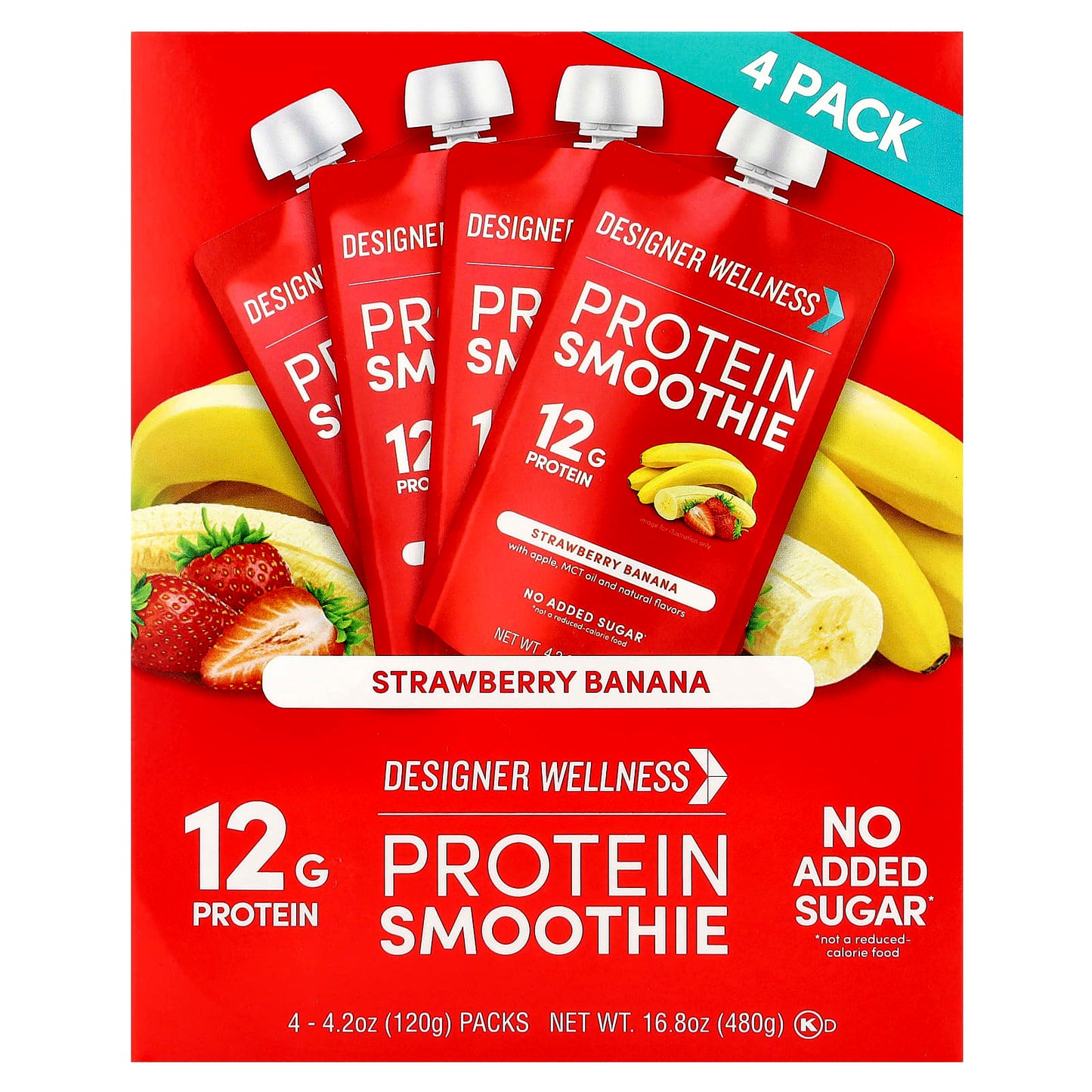 Strawberry Banana Protein Smoothie Packs by Designer Wellness - 4 Packs, 12g Protein - Image 1