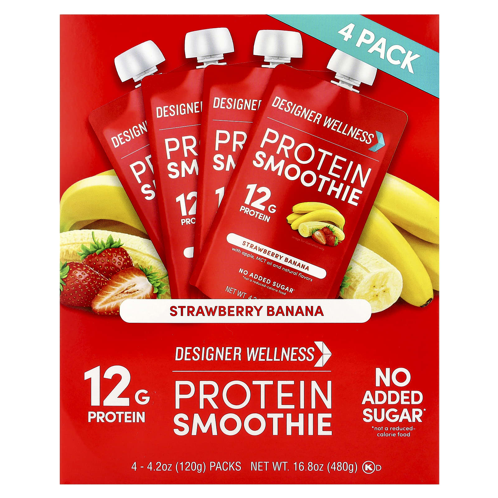 Strawberry Banana Protein Smoothie Packs by Designer Wellness - 4 Packs, 12g Protein - Image 1