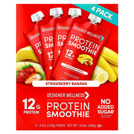 Strawberry Banana Protein Smoothie Packs by Designer Wellness - 4 Packs, 12g Protein - Image 1