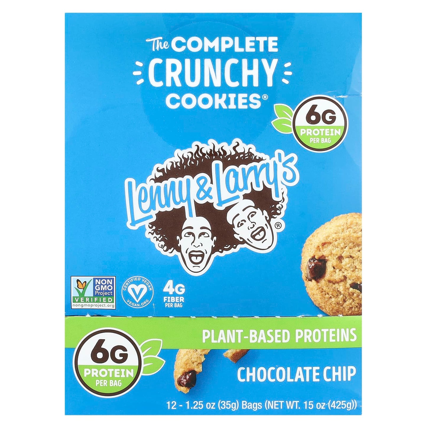 Lenny & Larry's, The Complete Crunchy Cookies®, Chocolate Chip, 12 Bags, 1.25 oz (35 g) Each - Image 1