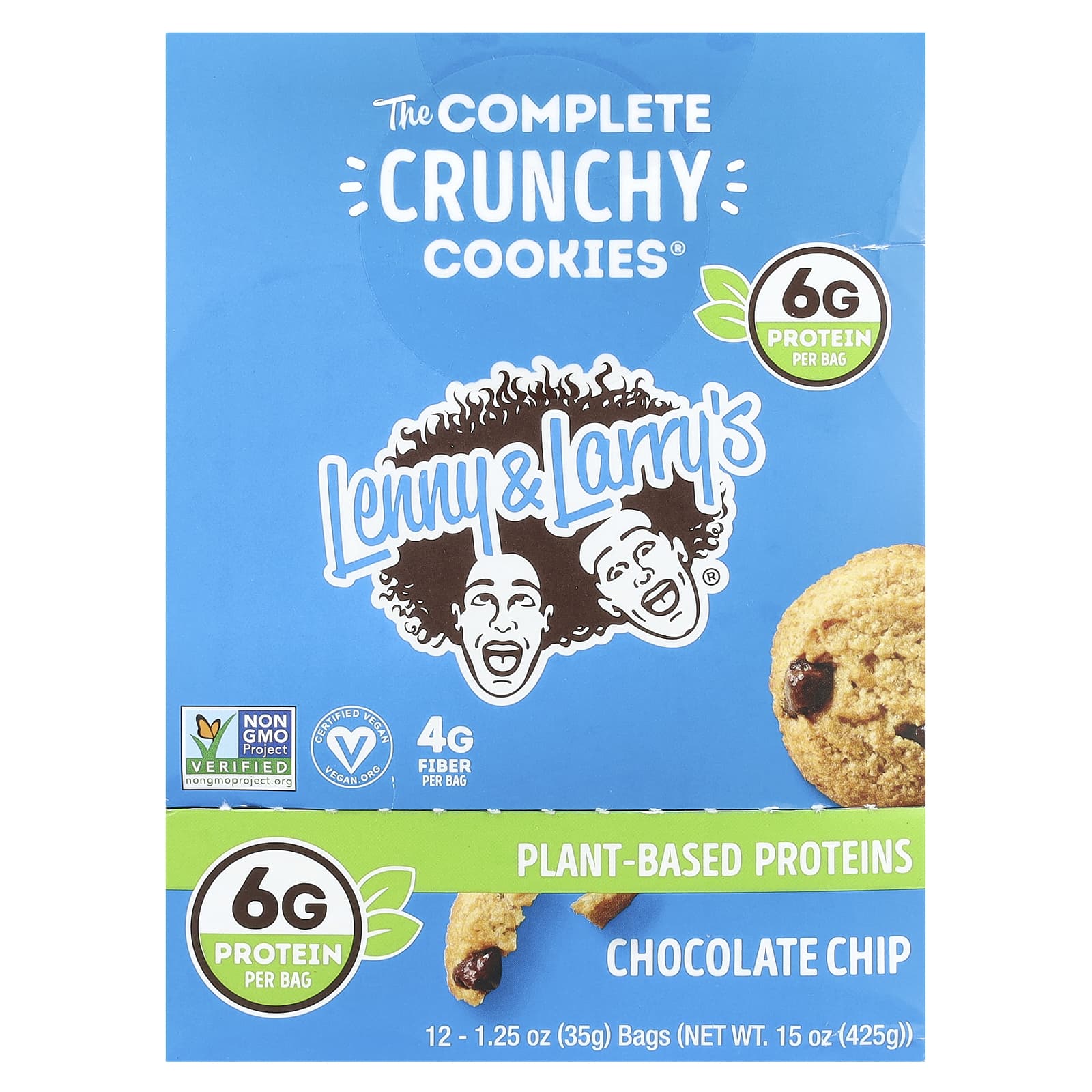Lenny & Larry's, The Complete Crunchy Cookies®, Chocolate Chip, 12 Bags, 1.25 oz (35 g) Each - Image 1