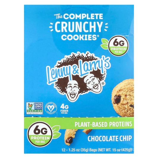 Lenny & Larry's, The Complete Crunchy Cookies®, Chocolate Chip, 12 Bags, 1.25 oz (35 g) Each - Image 1
