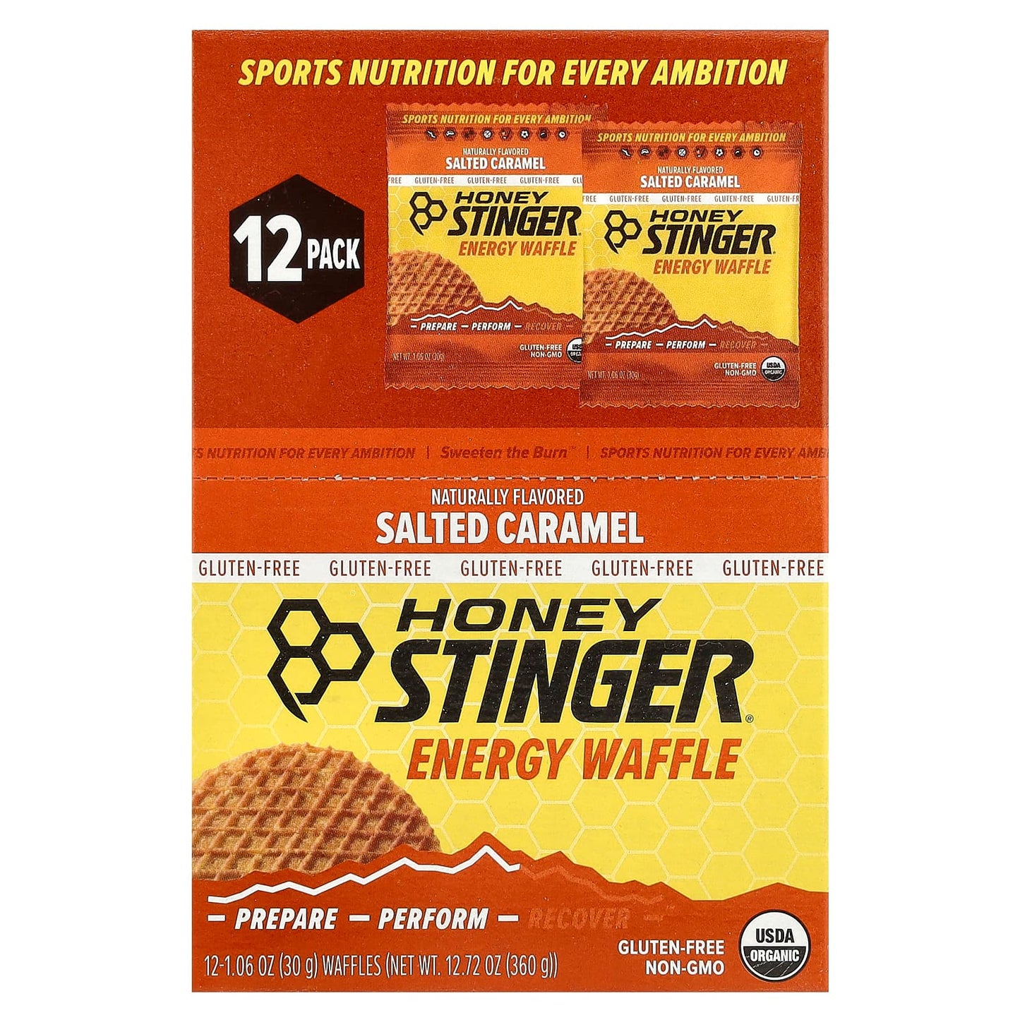 Honey Stinger Energy Waffles - Salted Caramel, 12 Count, Gluten-Free, Organic - Image 1