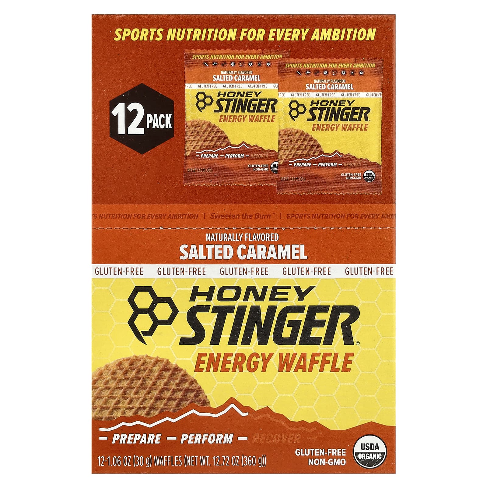 Honey Stinger Energy Waffles - Salted Caramel, 12 Count, Gluten-Free, Organic - Image 1