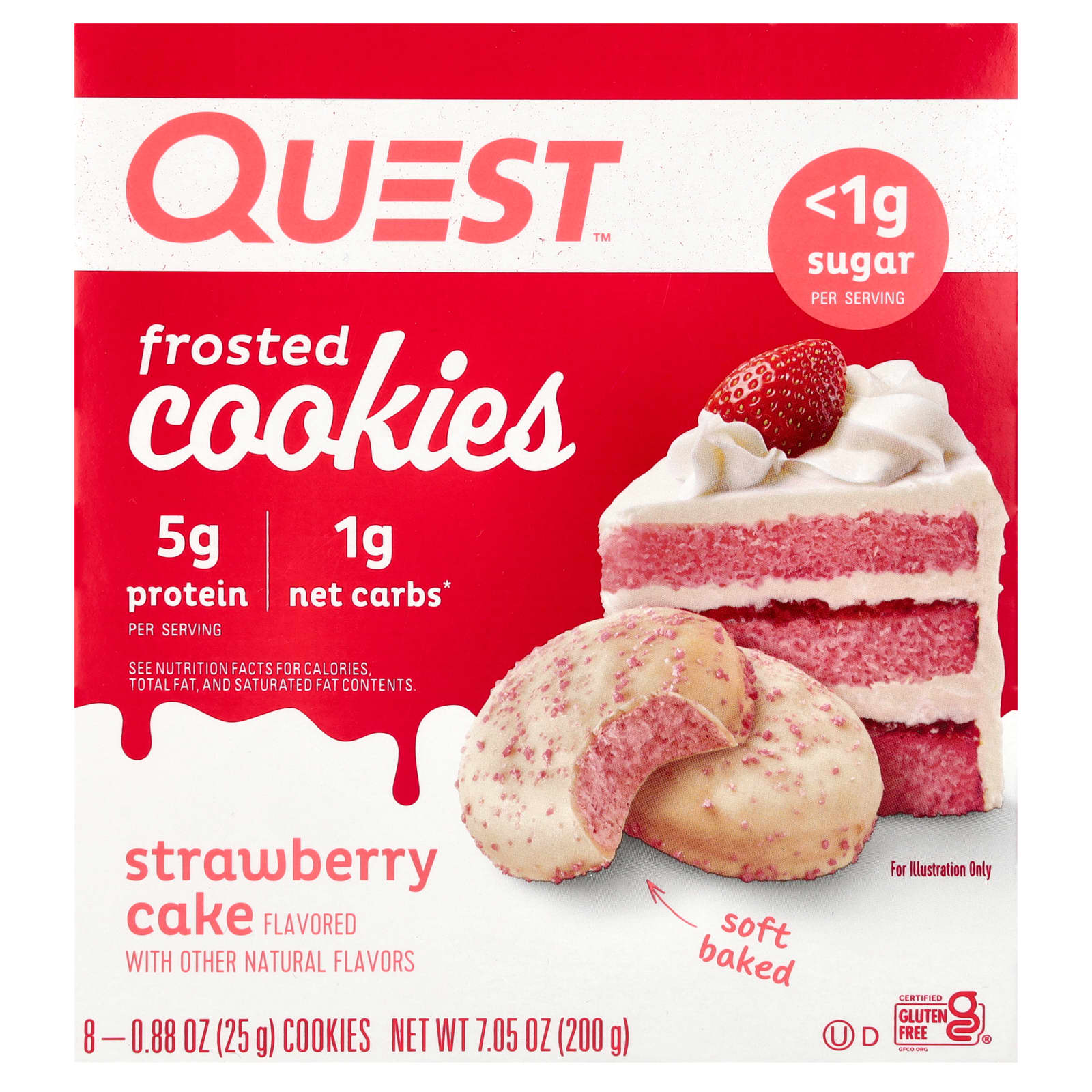 Quest Nutrition, Frosted Cookies, Strawberry Cake, 8 Cookies, 0.88 oz (25 g) Each - Image 1