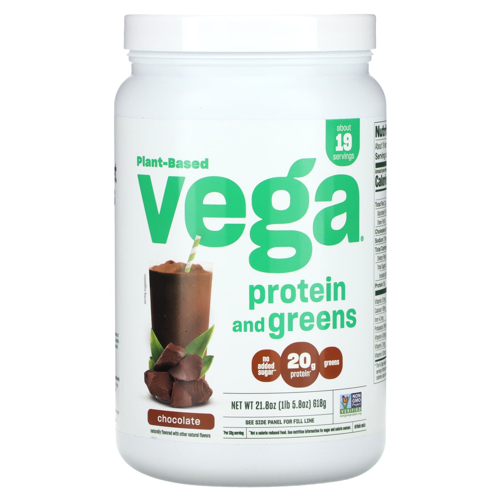 Vega, Plant Based Protein And Greens, Chocolate, 1 lbs (618 g) - Image 1