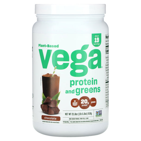 Vega, Plant Based Protein And Greens, Chocolate, 1 lbs (618 g) - Image 1