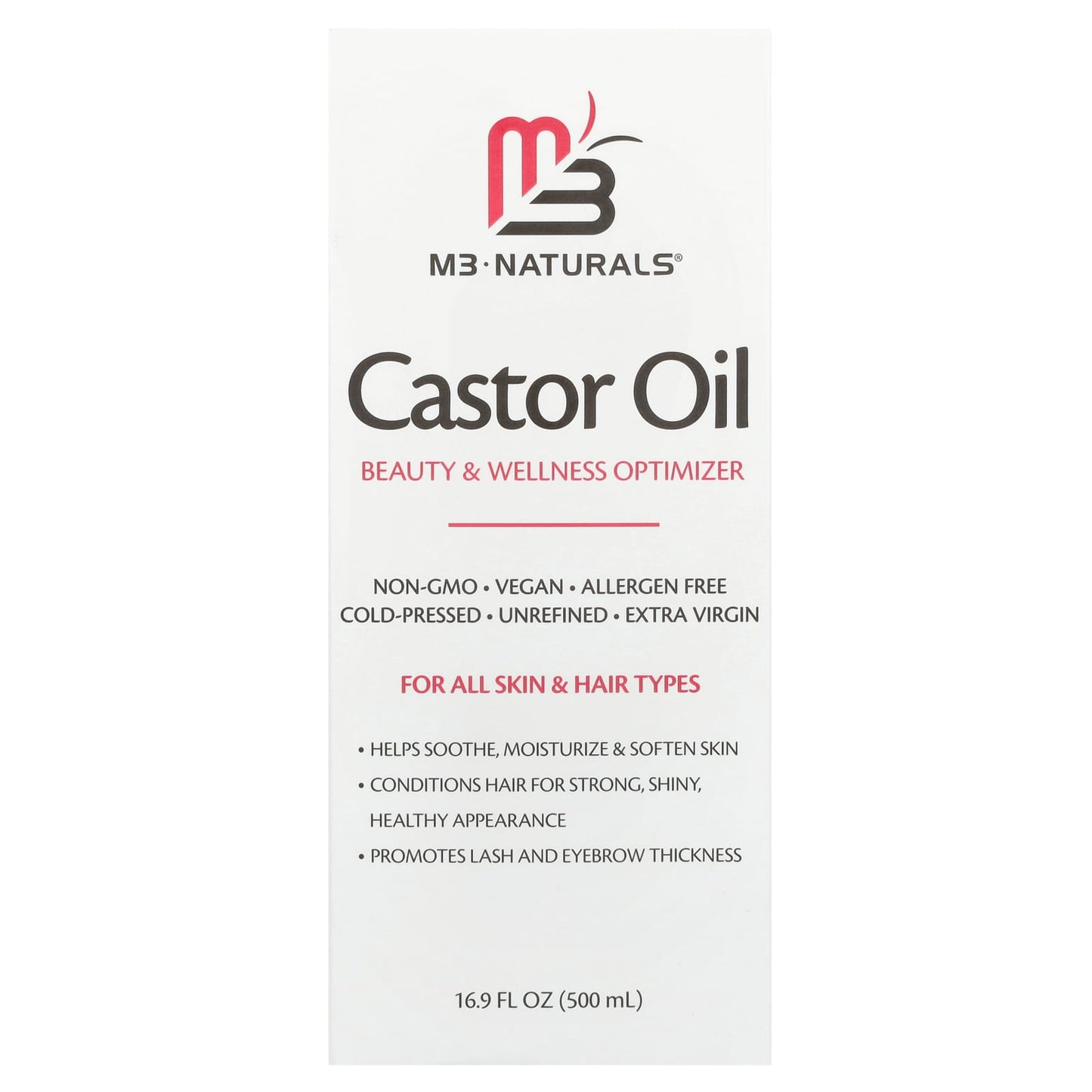 M3 Naturals, Castor Oil, For All Skin & Hair Types , 16.9 fl oz (500 ml) - Image 1