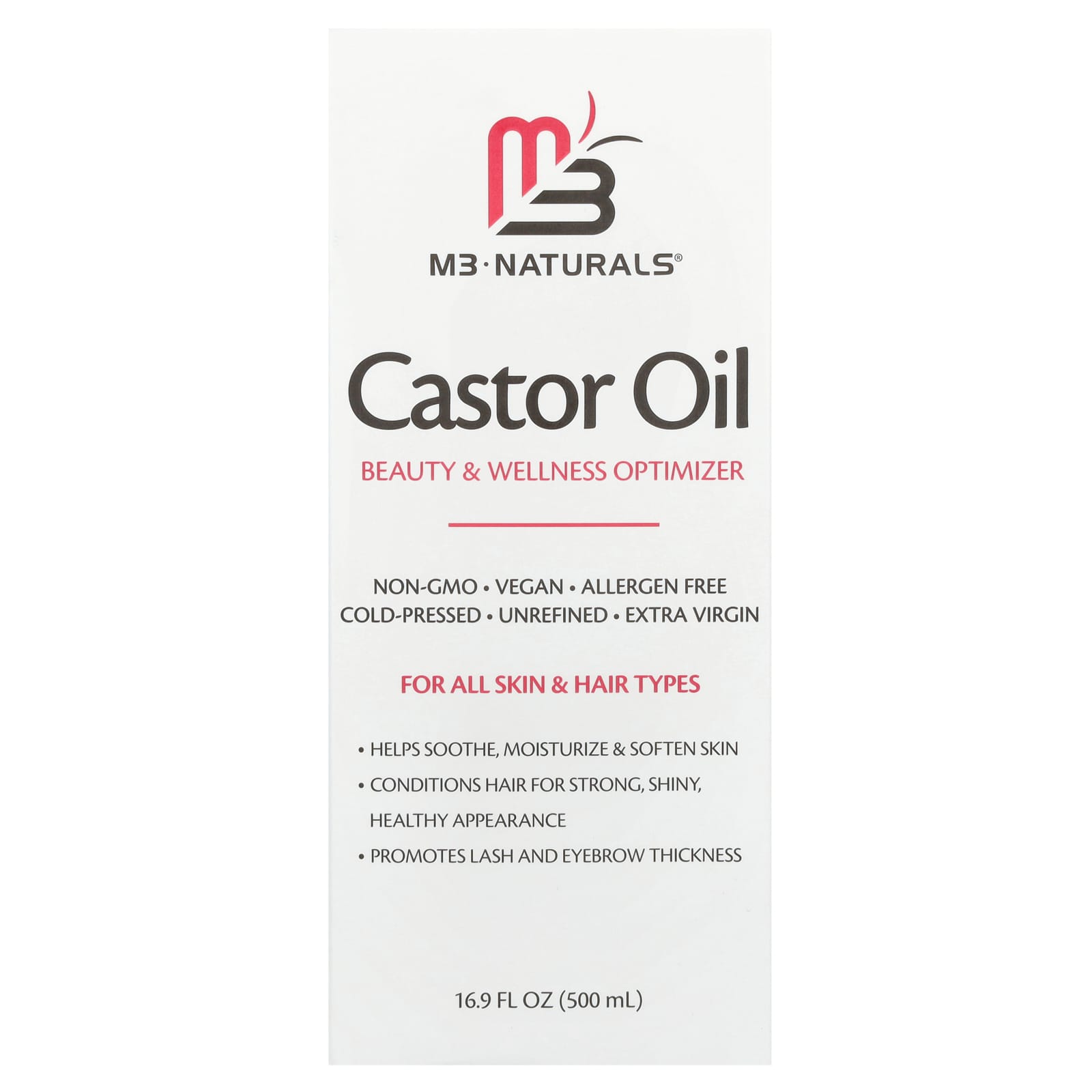 M3 Naturals, Castor Oil, For All Skin & Hair Types , 16.9 fl oz (500 ml) - Image 1