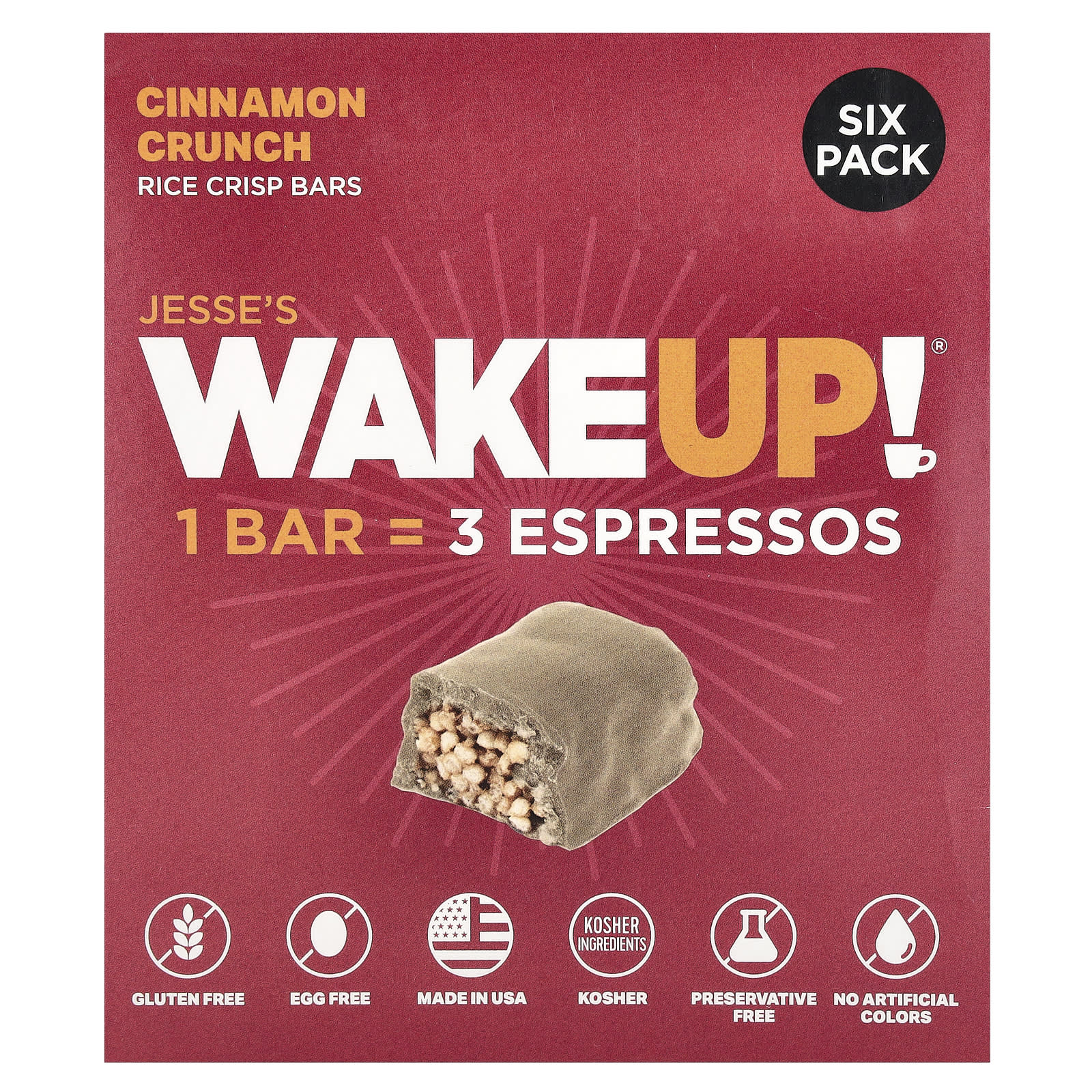 WakeUP! Energy Bars - Cinnamon Crunch, 6 Pack, Gluten Free - Image 1