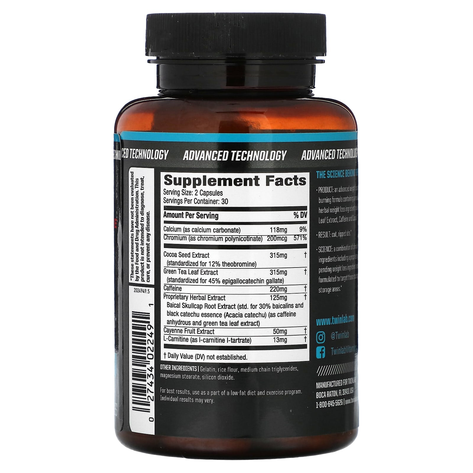 Twinlab, Ripped Fuel Extreme, Fat Burner, 60 Capsules - Image 2