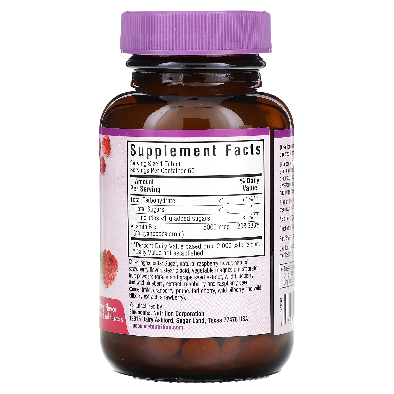 Vitamin B12 Supplements by Bluebonnet Nutrition - Earth Sweet Raspberry 5000mcg - Image 2