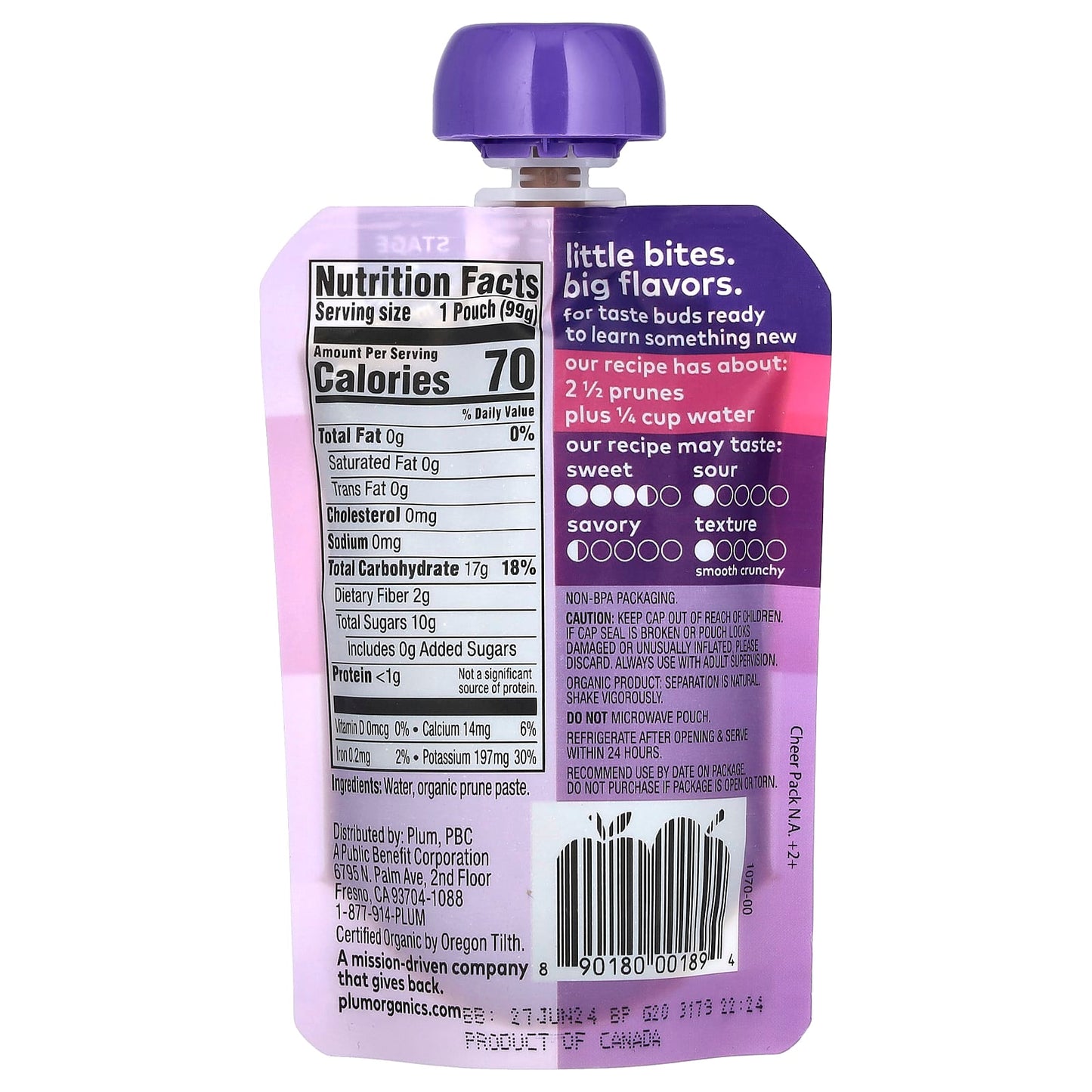 Plum Organics, Organic Baby Food, 4 Months+, Just Prunes, 3.5 oz (99 g) - Image 2