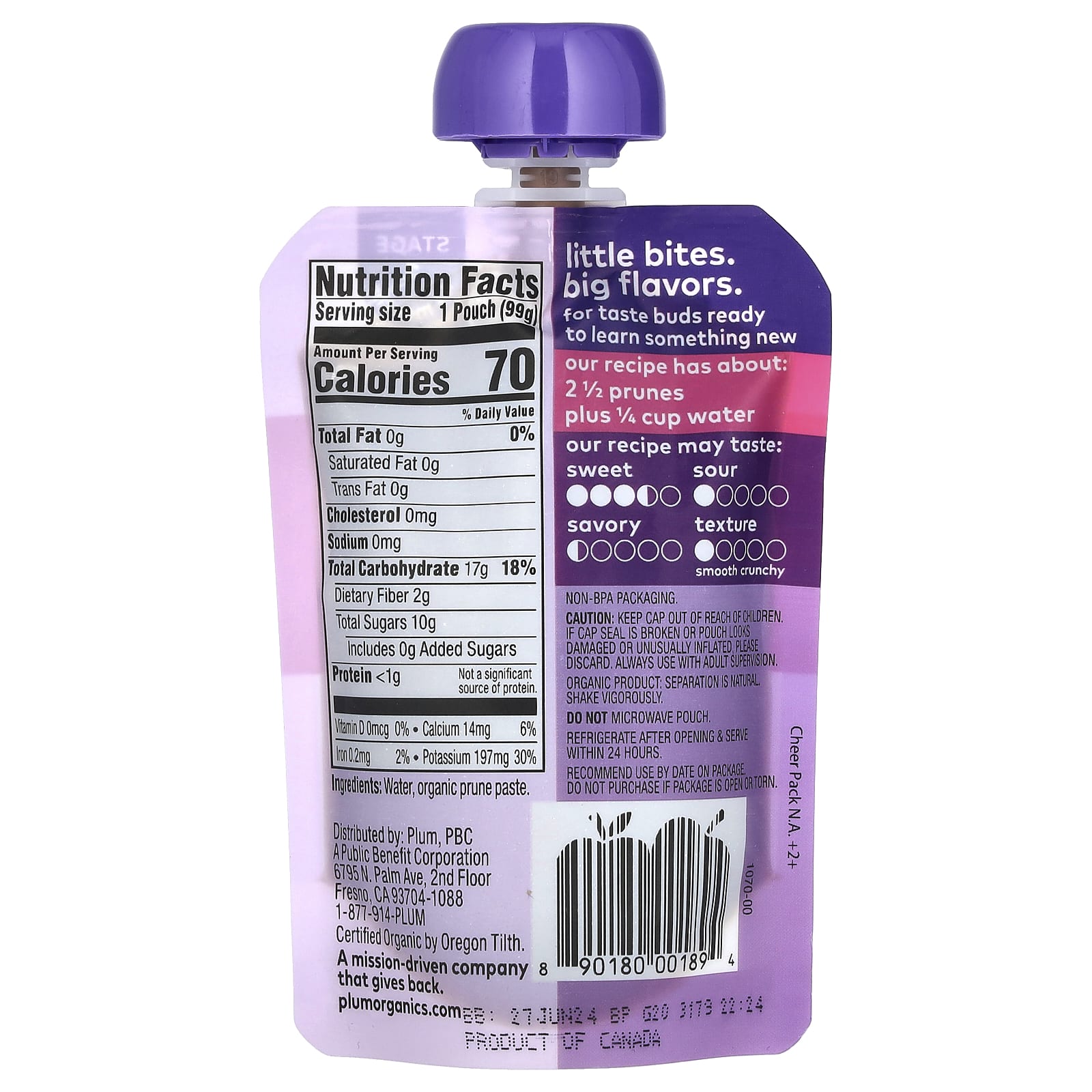Plum Organics, Organic Baby Food, 4 Months+, Just Prunes, 3.5 oz (99 g) - Image 2