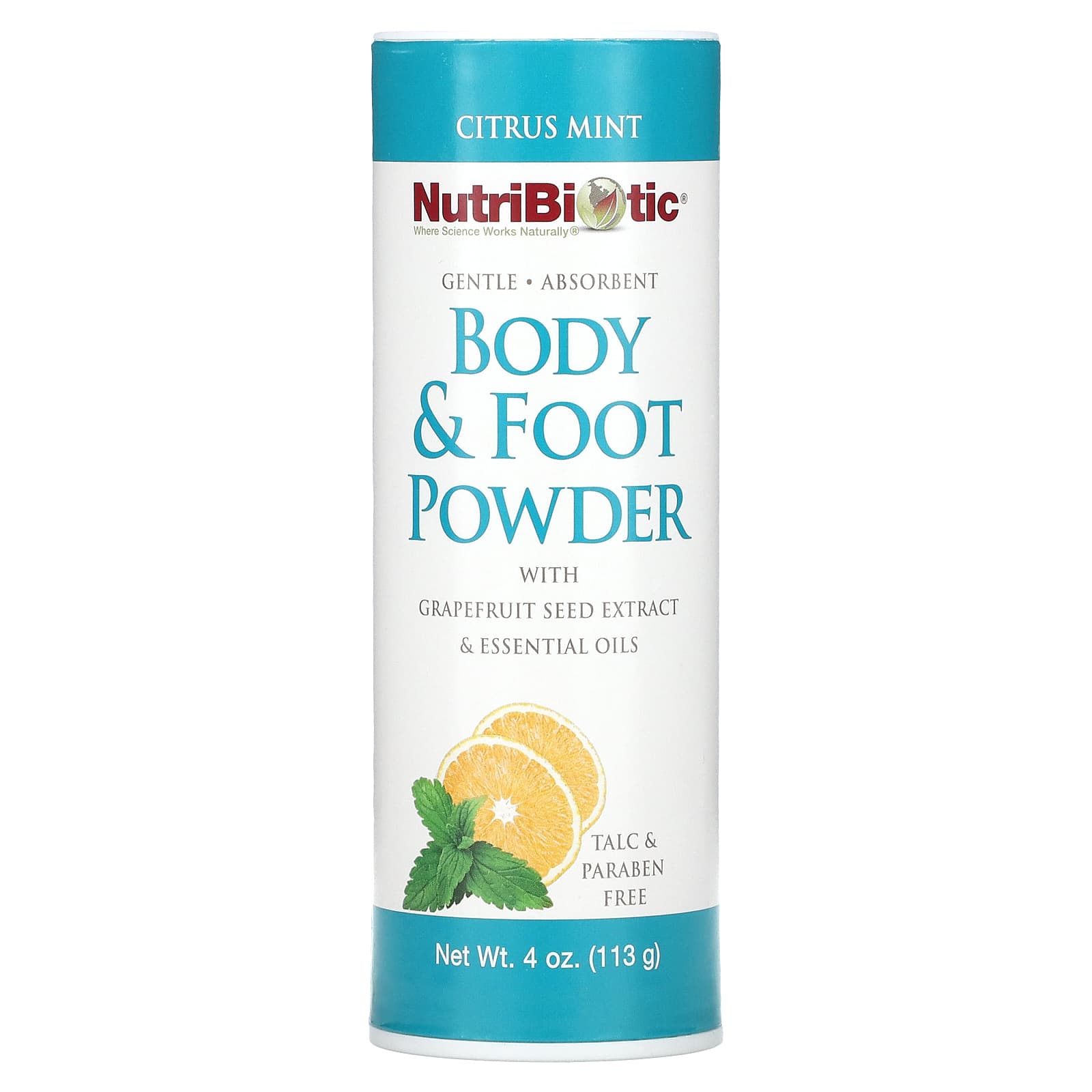 NutriBiotic, Body & Foot Powder with Grapefruit Seed Extract & Essential Oils, Citrus Mint, 4 oz (113 g) - Image 1