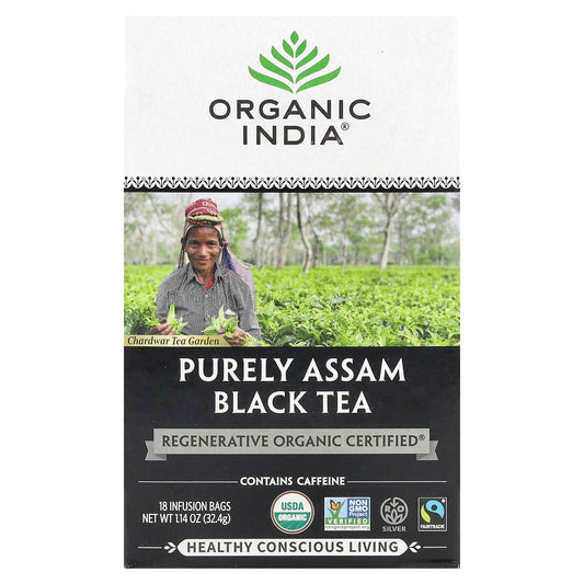 Organic India, Purely Assam Black Tea, 18 Infusion Bags, 1.14 oz (32.4 g) - Image 1