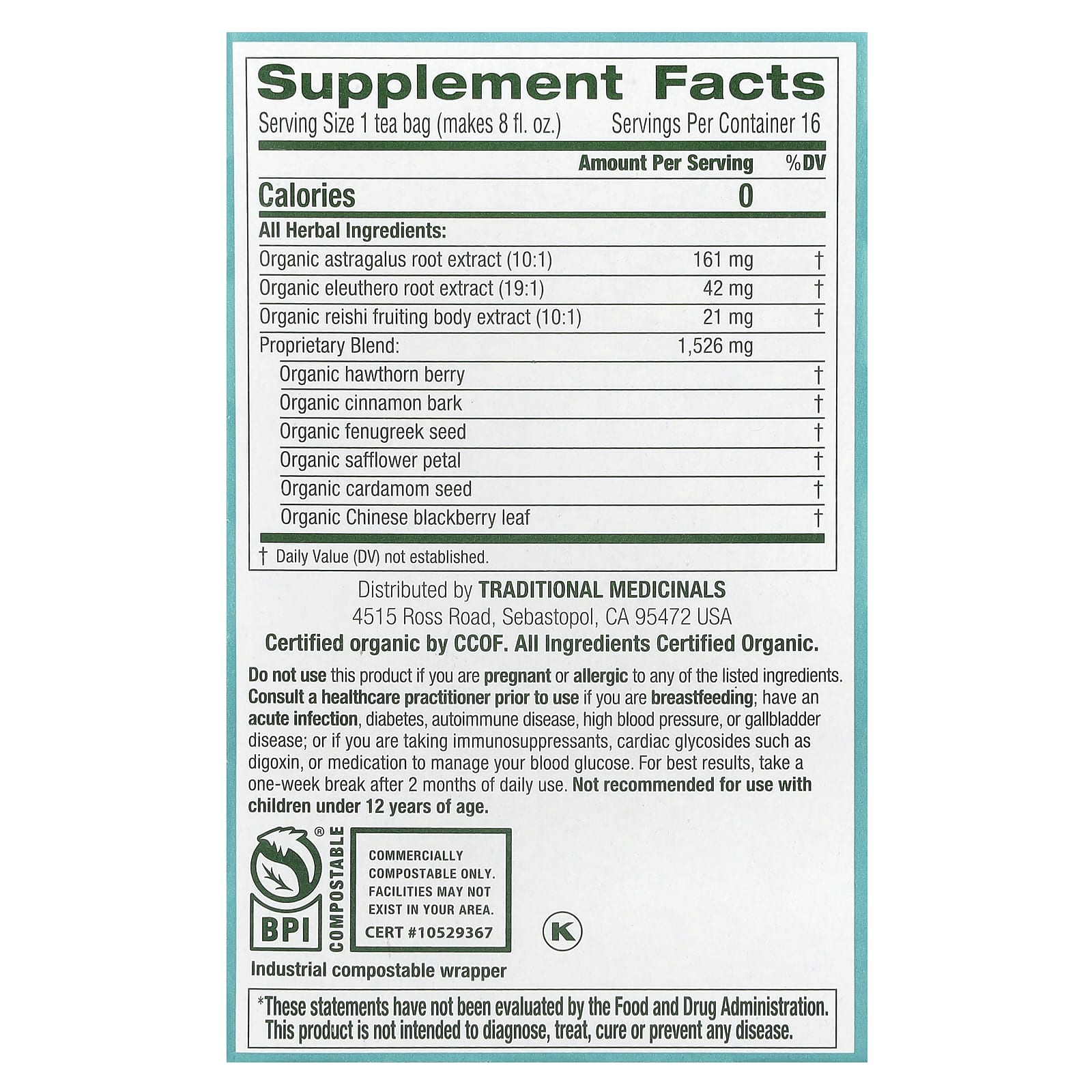 Traditional Medicinals, Organic Stress Ease® Immune, Reishi Warming Spice, Caffeine Free, 16 Wrapped Tea Bags, 0.99 oz (28 g) - Image 2