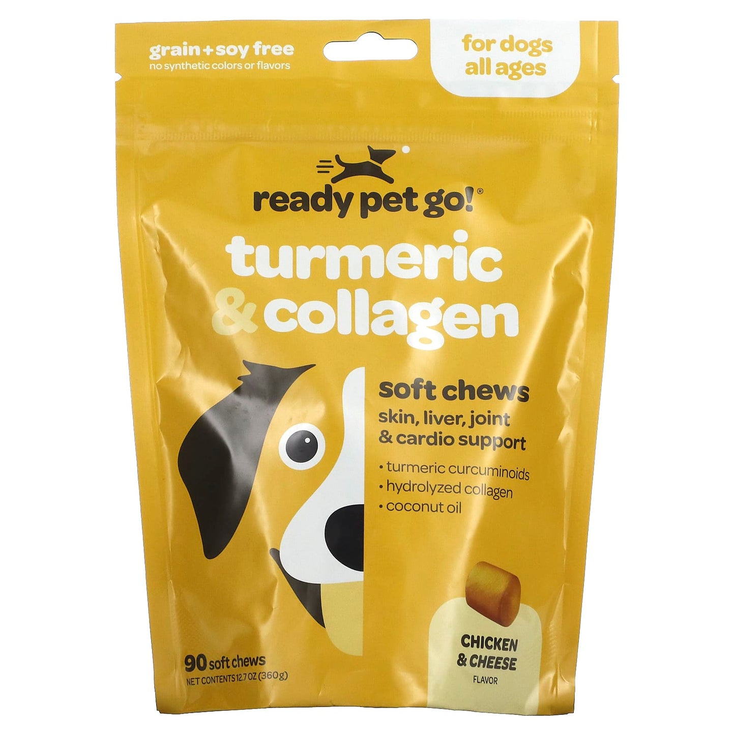 Ready Pet Go, Turmeric & Collagen, For Dogs, All Ages, Chicken & Cheese, 90 Soft Chews, 12.7 oz (360 g) - Image 1