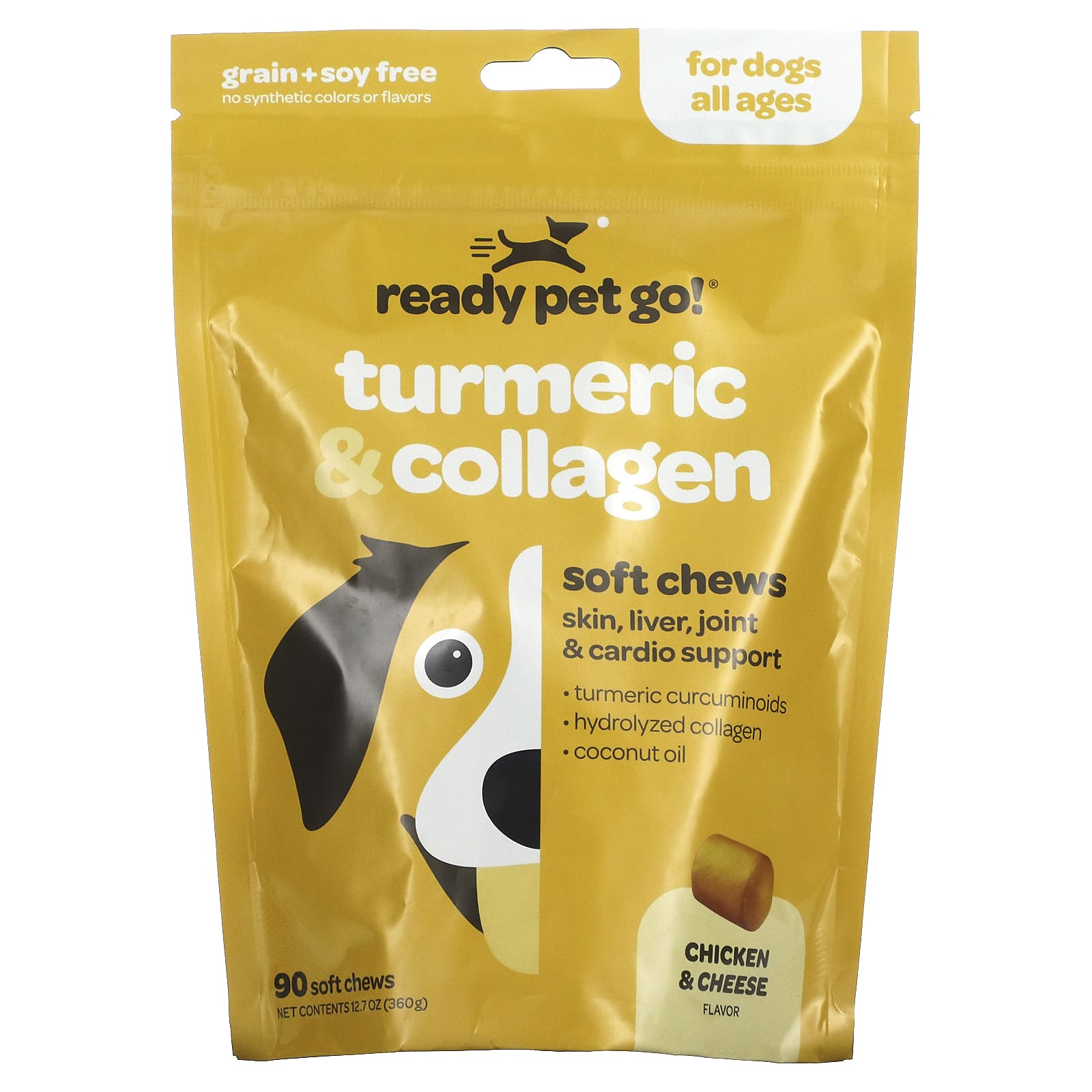 Ready Pet Go, Turmeric & Collagen, For Dogs, All Ages, Chicken & Cheese, 90 Soft Chews, 12.7 oz (360 g) - Image 1