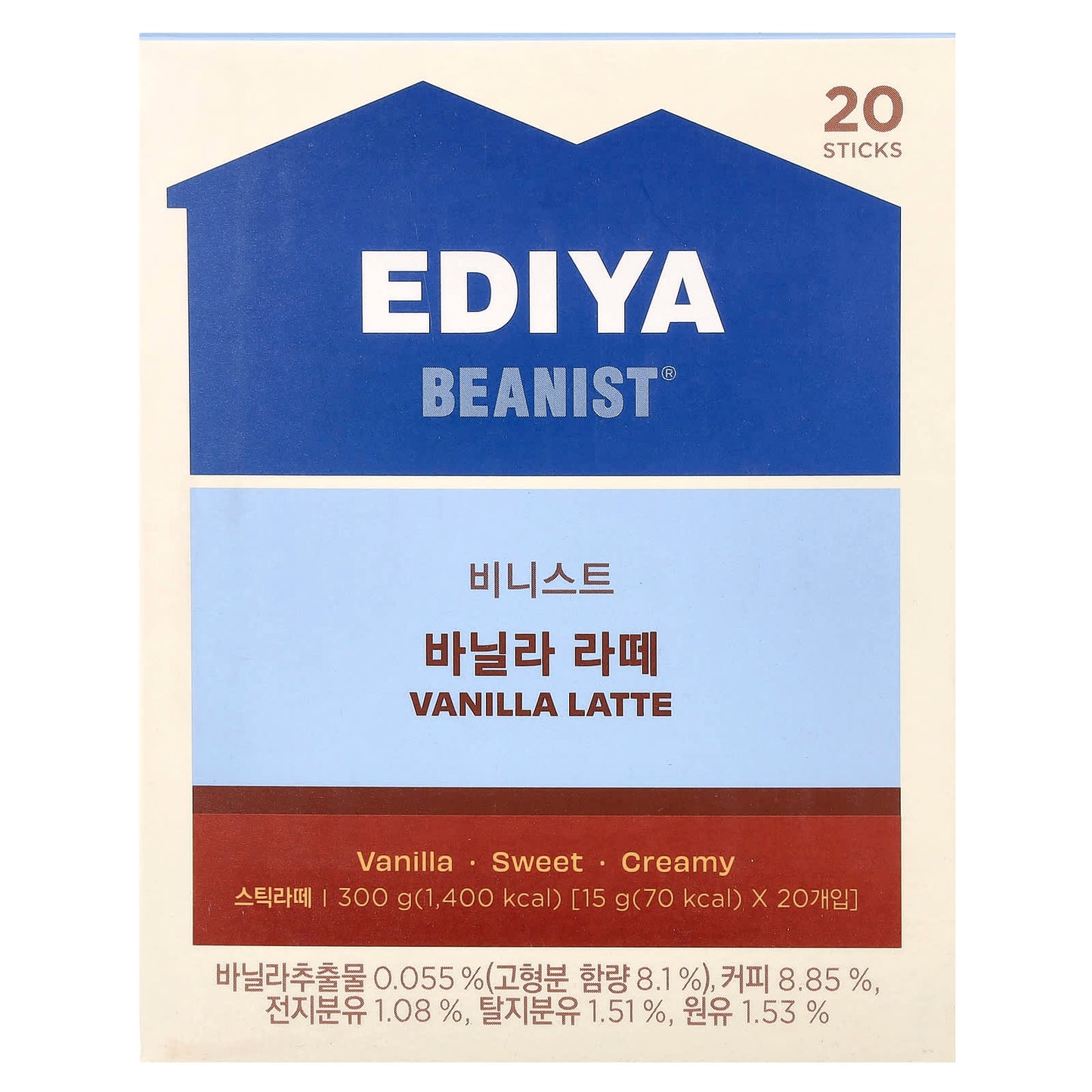 Vanilla Latte Coffee Sticks by Ediya, 20 Sticks, 0.52 oz Each - Image 1