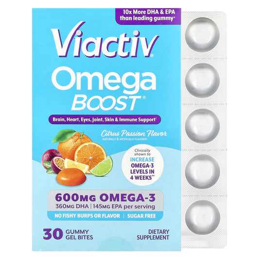 Viactiv, Omega Boost® Gummies, Citrus Passion, 600 mg, 30 Gummy Gel Bites - Image 1