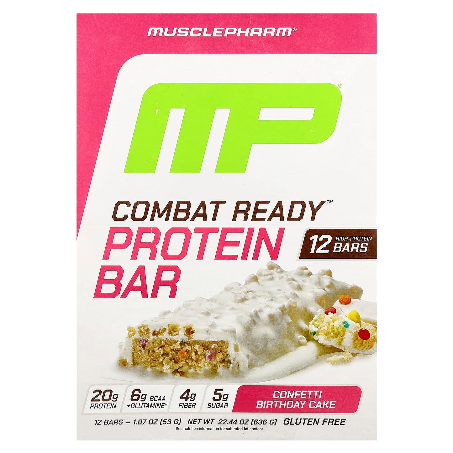 MusclePharm, Combat Ready™ Protein Bar, Confetti Birthday Cake, 12 Bars, 1.87 oz (53 g) Each - Image 1