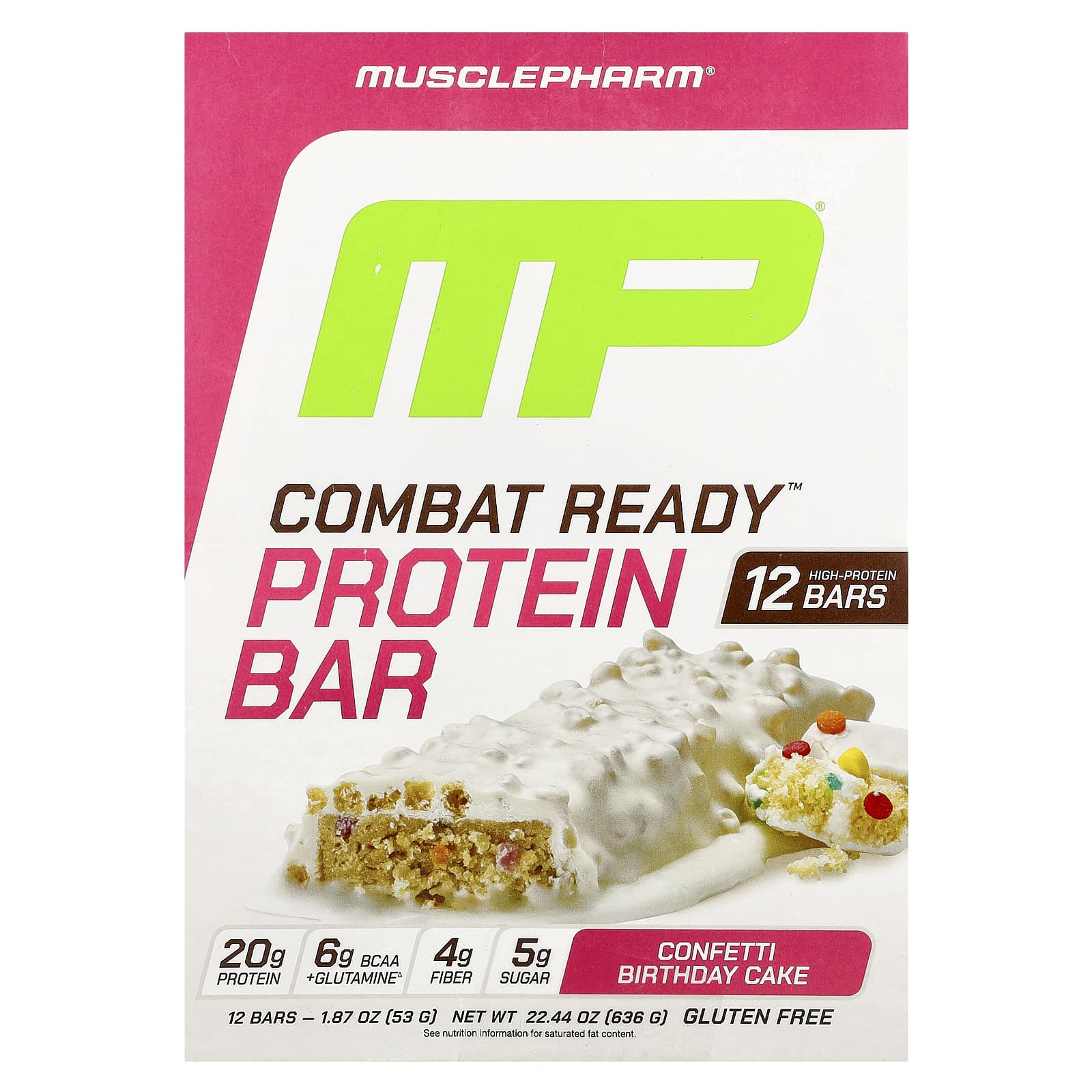 MusclePharm, Combat Ready™ Protein Bar, Confetti Birthday Cake, 12 Bars, 1.87 oz (53 g) Each - Image 1