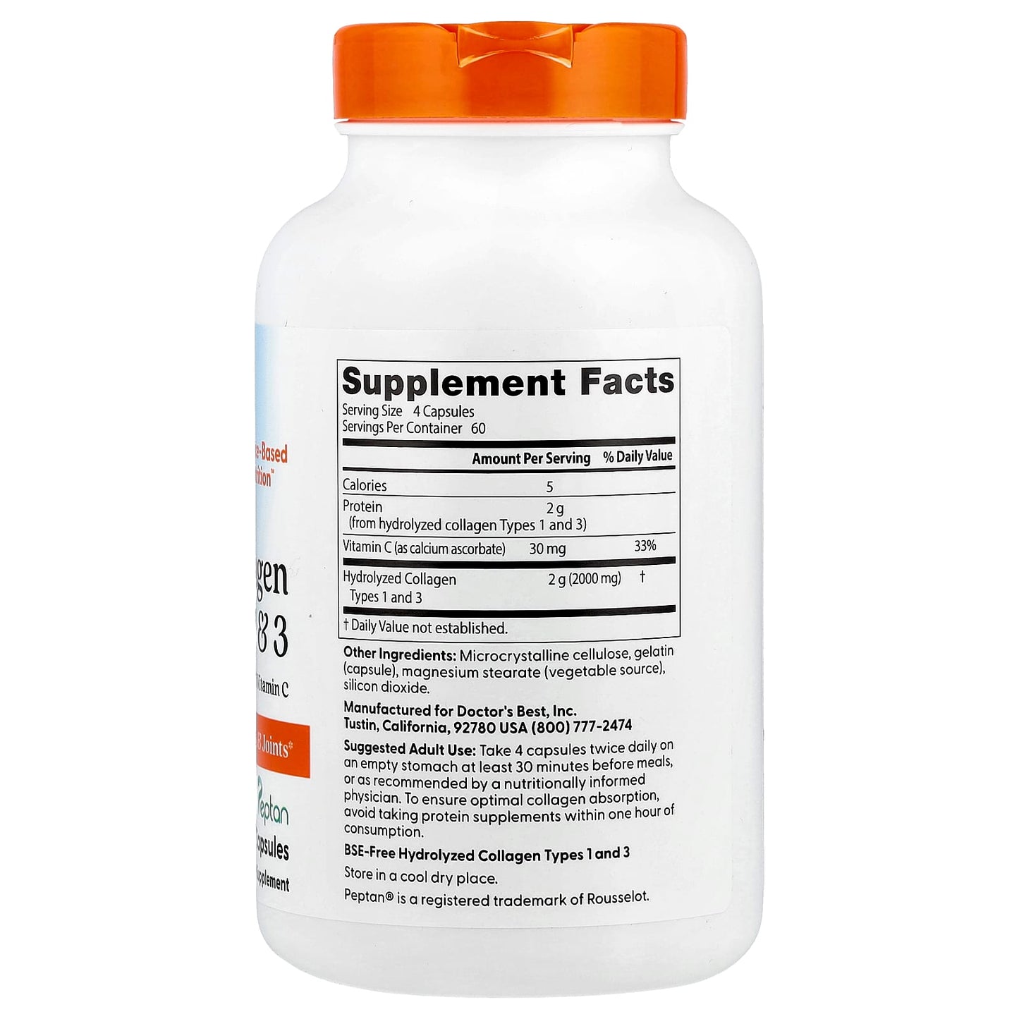 Doctor's Best Collagen Types 1 & 3 with Vitamin C - 240 Capsules - Image 2
