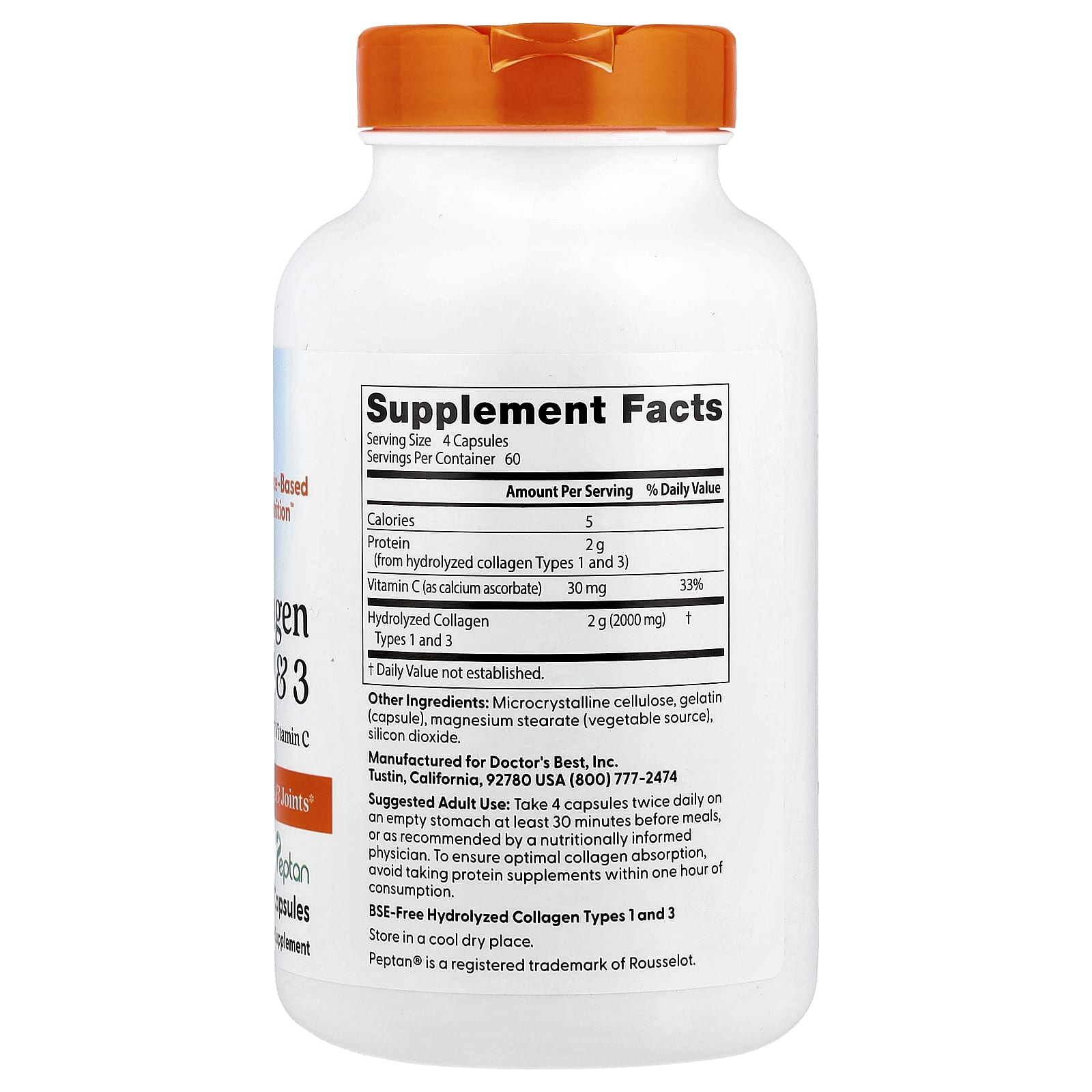 Doctor's Best Collagen Types 1 & 3 with Vitamin C - 240 Capsules - Image 2