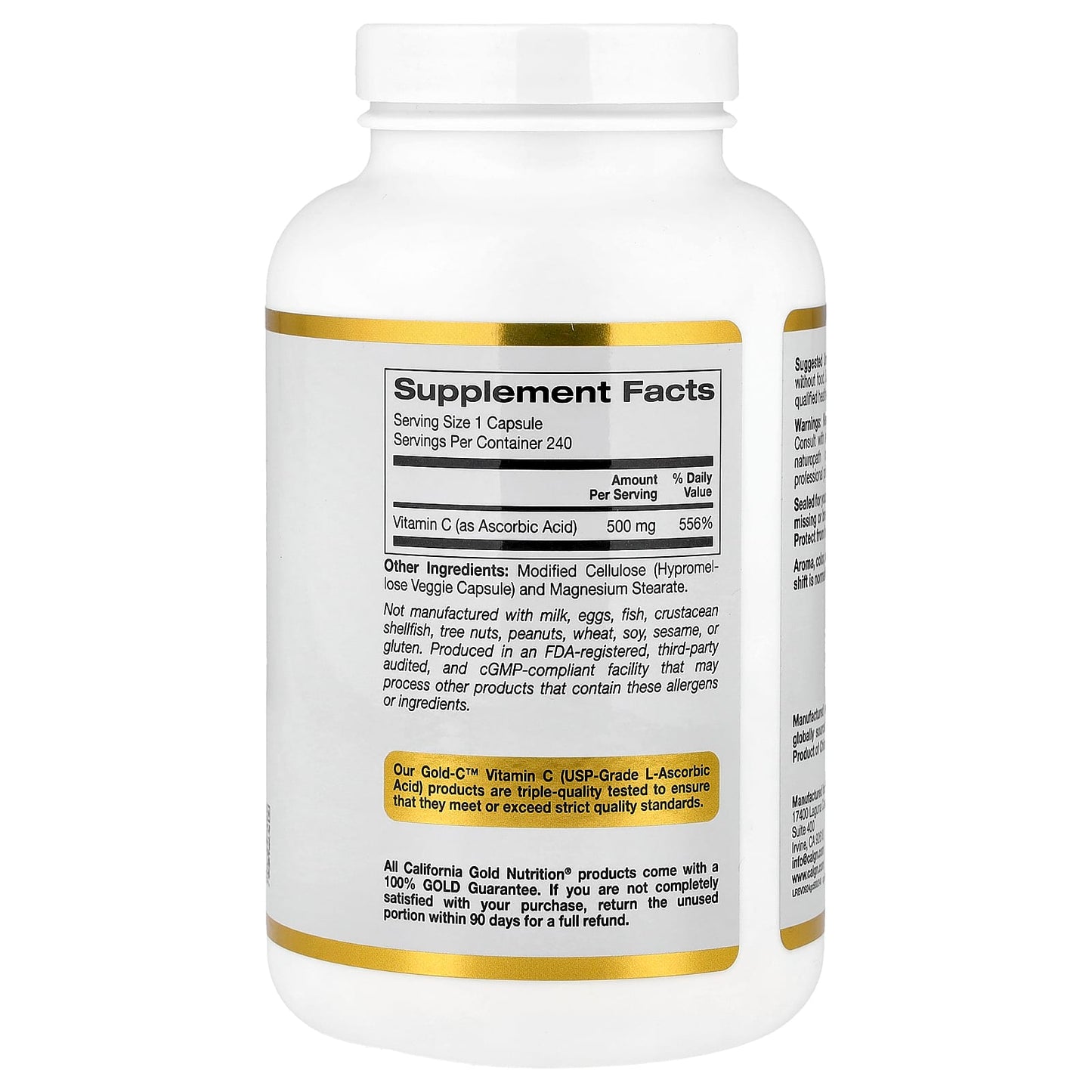 California Gold Nutrition Gold C Supplement 500mg Vitamin C 240 Veggie Capsules - Image 2