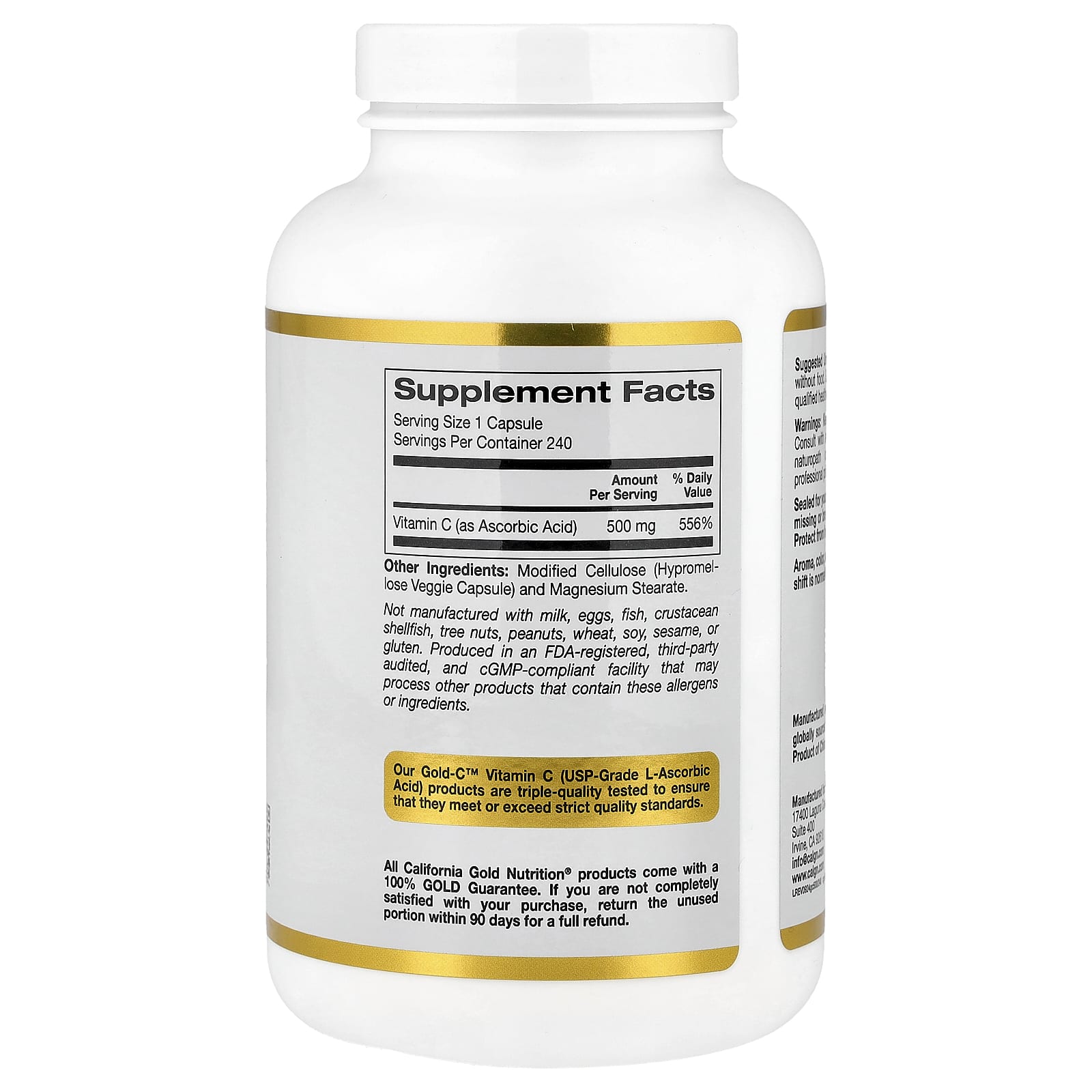 California Gold Nutrition Gold C Supplement 500mg Vitamin C 240 Veggie Capsules - Image 2