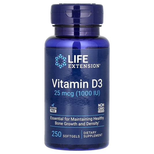 Life Extension, Vitamin D3, 25 mcg (1,000 IU), 250 Softgels - Image 1