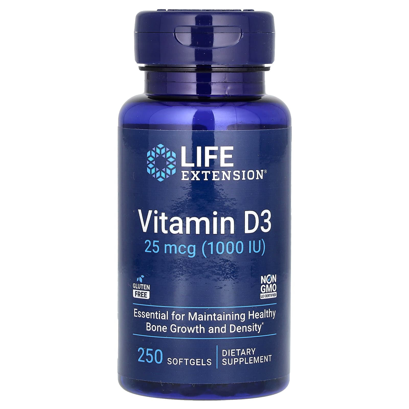 Life Extension, Vitamin D3, 25 mcg (1,000 IU), 250 Softgels - Image 1