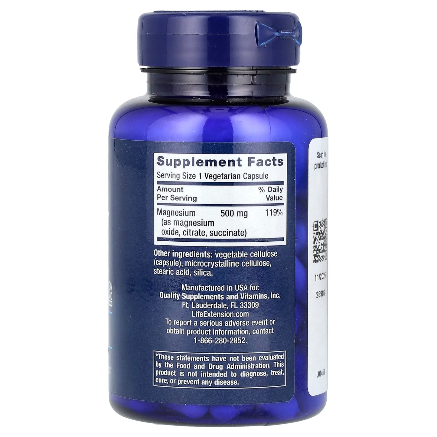 Life Extension, Magnesium Caps, 500 mg, 100 Vegetarian Capsules - Image 2