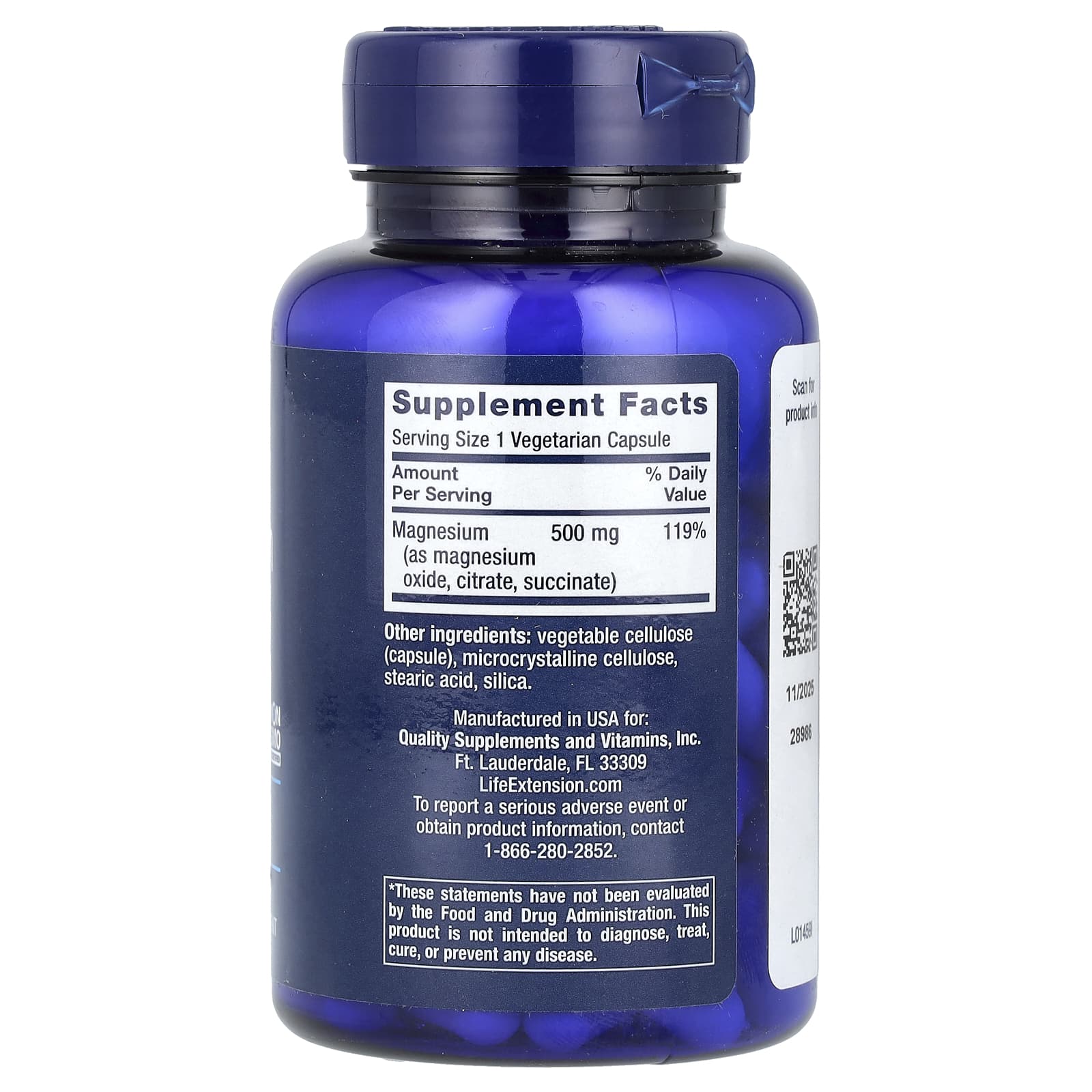 Life Extension, Magnesium Caps, 500 mg, 100 Vegetarian Capsules - Image 2