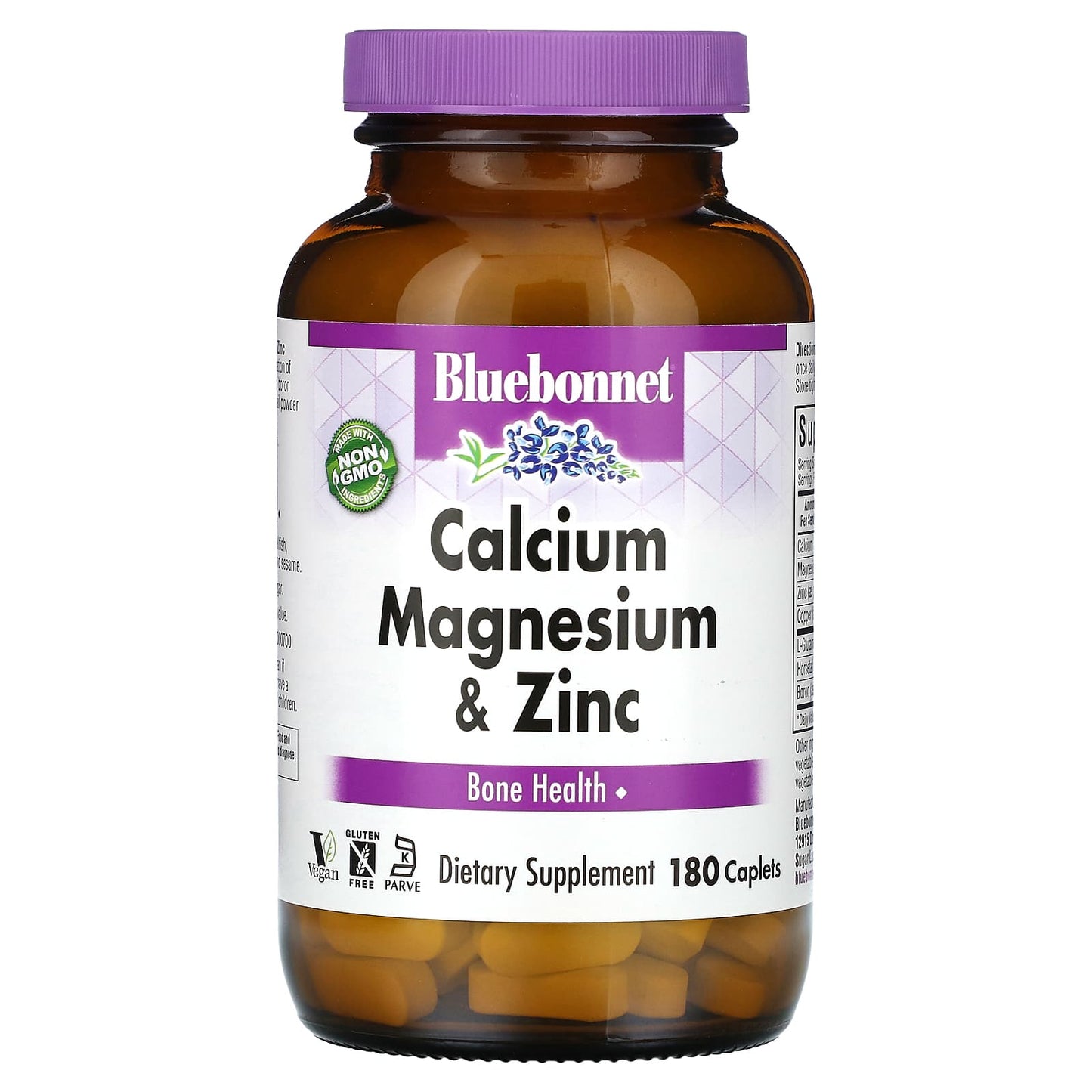 Calcium Magnesium & Zinc for Strong Bones by Bluebonnet Nutrition - 180 Caplets - Image 1