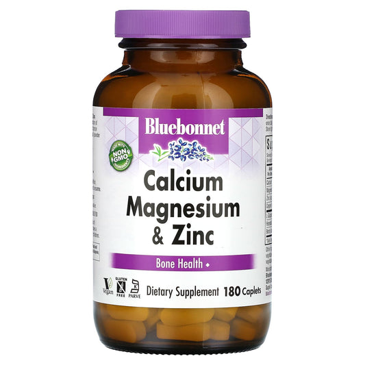 Calcium Magnesium & Zinc for Strong Bones by Bluebonnet Nutrition - 180 Caplets - Image 1