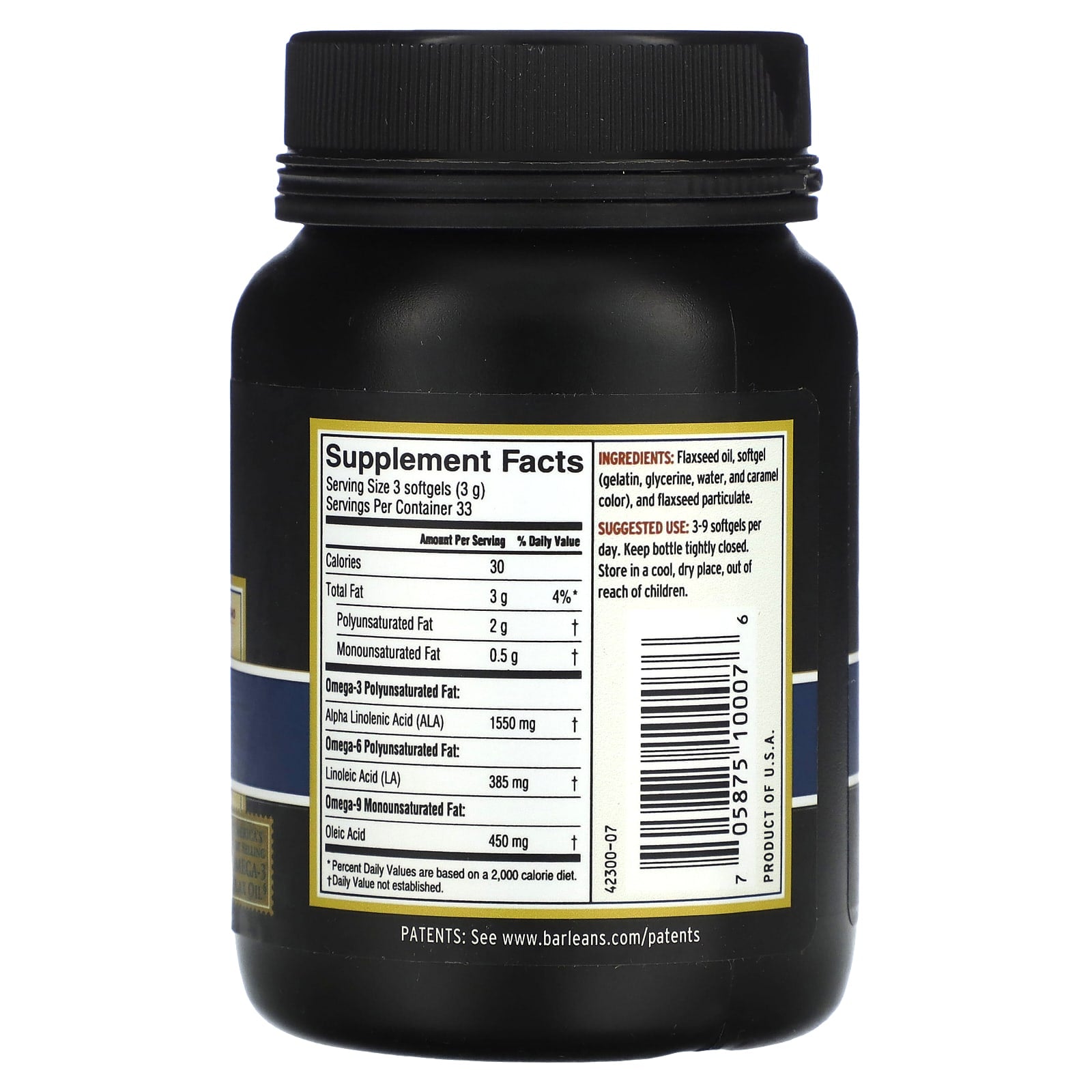Barlean's Omega-3 Flax Oil 100 Softgels for Heart Health - Image 2