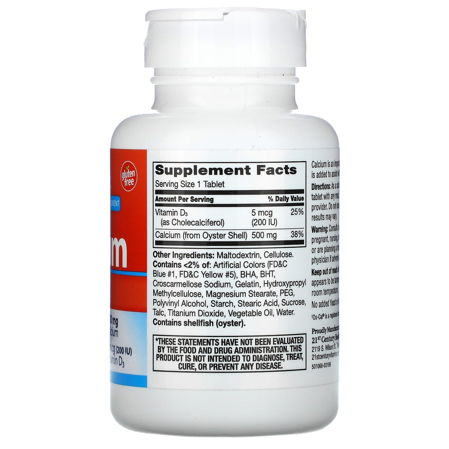 Calcium 500 + D3 Supplement, 90 Tablets, 21st Century - Image 2