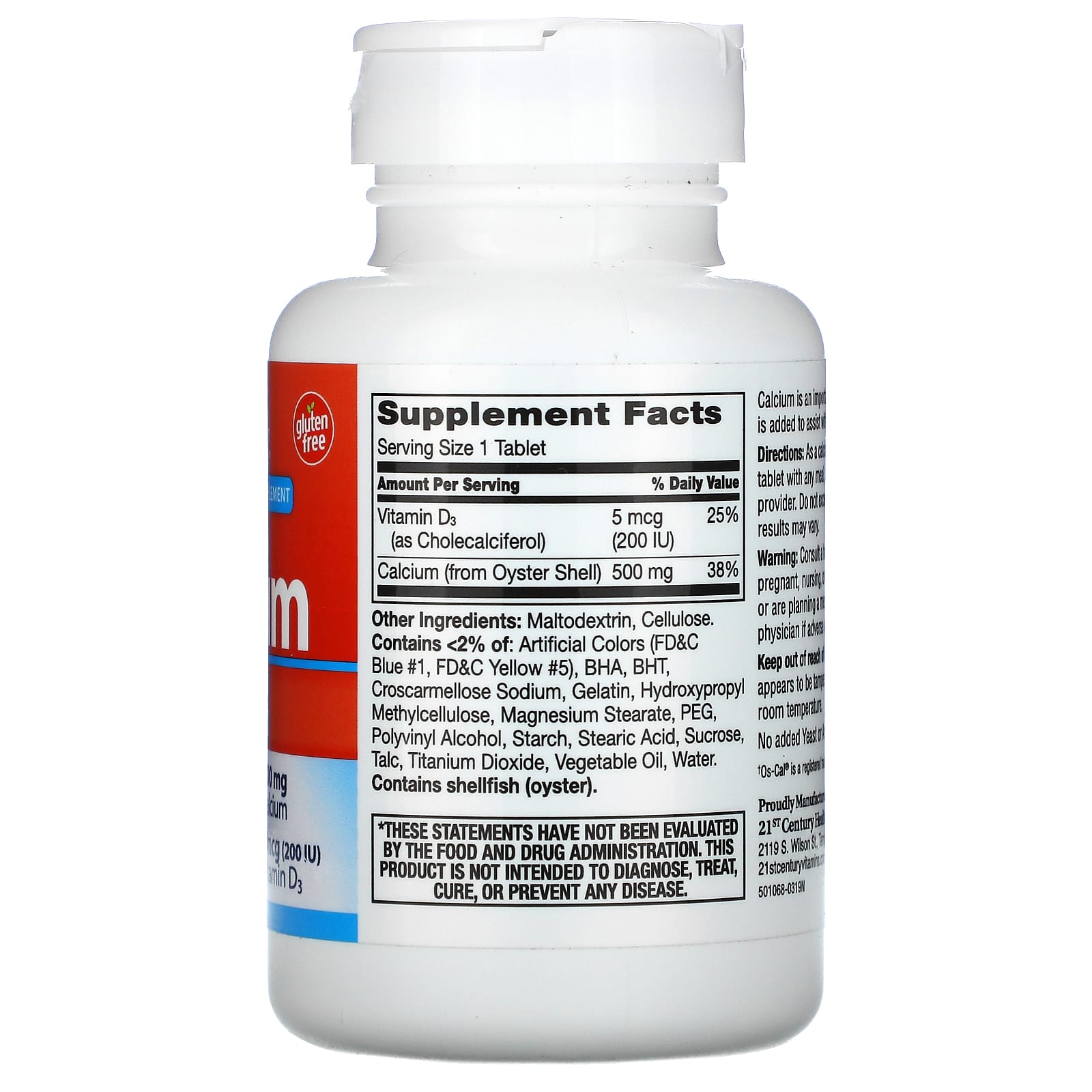 Calcium 500 + D3 Supplement, 90 Tablets, 21st Century - Image 2