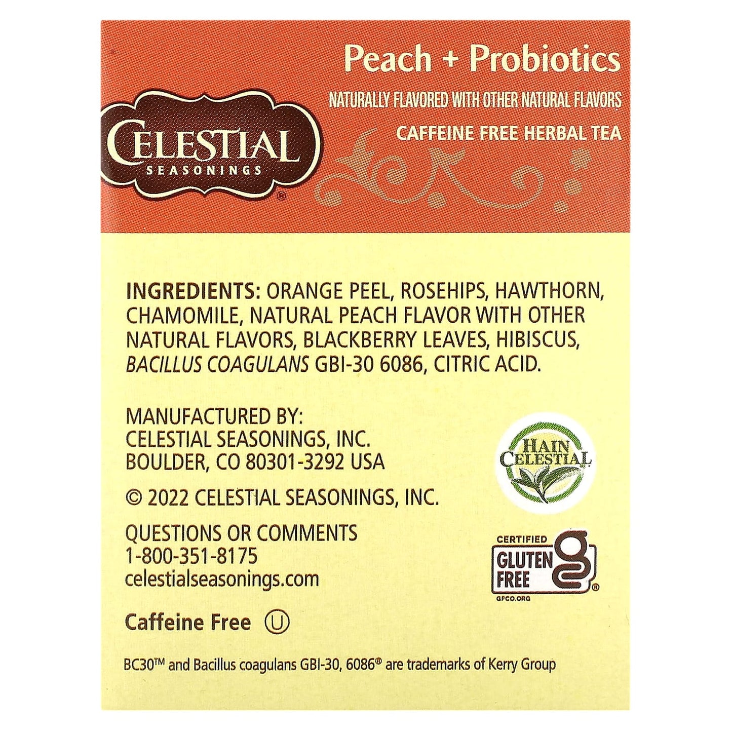 Peach Probiotics Herbal Tea - Caffeine Free, 16 Tea Bags, Gluten Free - Image 2