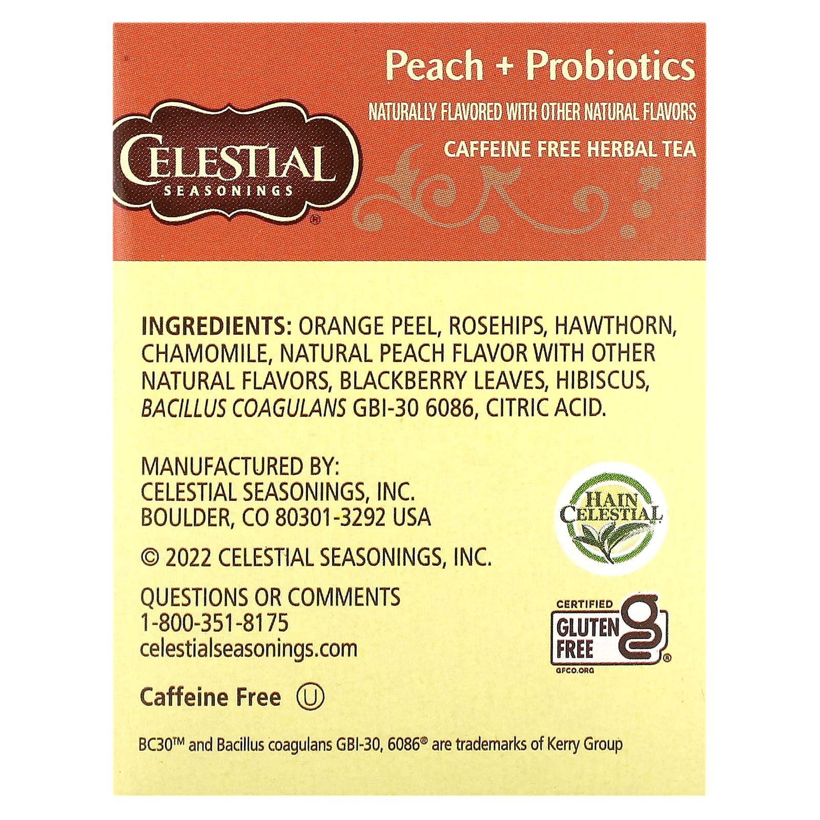 Peach Probiotics Herbal Tea - Caffeine Free, 16 Tea Bags, Gluten Free - Image 2