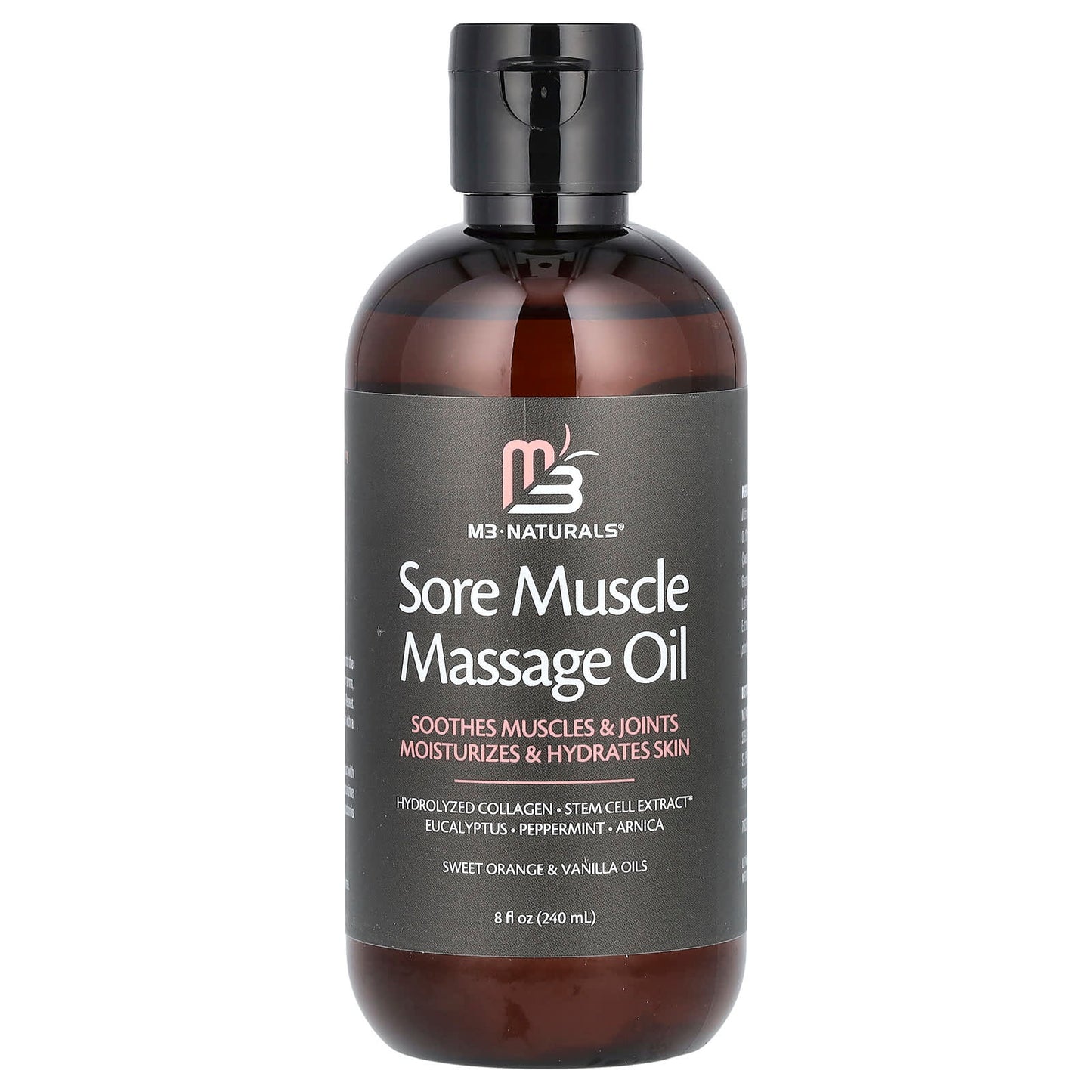 M3 Naturals, Sore Muscle Massage Oil, Sweet Orange & Vanilla, 8 fl oz (240 ml) - Image 1