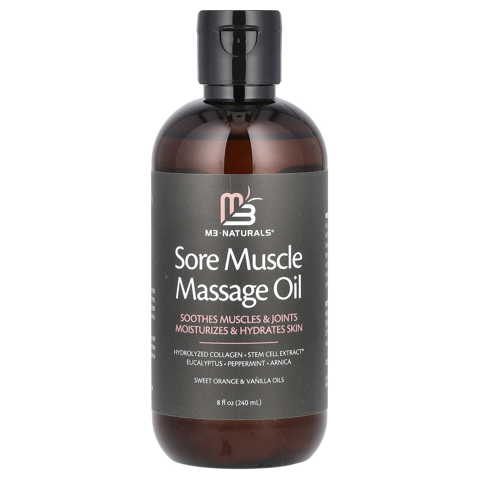 M3 Naturals, Sore Muscle Massage Oil, Sweet Orange & Vanilla, 8 fl oz (240 ml) - Image 1