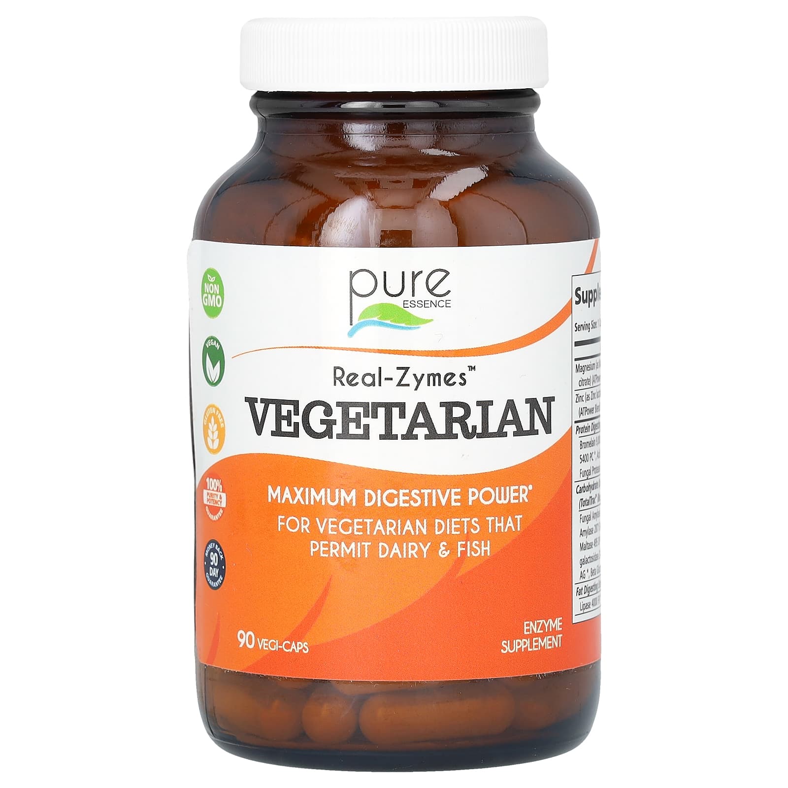 Pure Essence, Real-Zymes, Vegetarian, 90 Vegi-Caps - Image 1